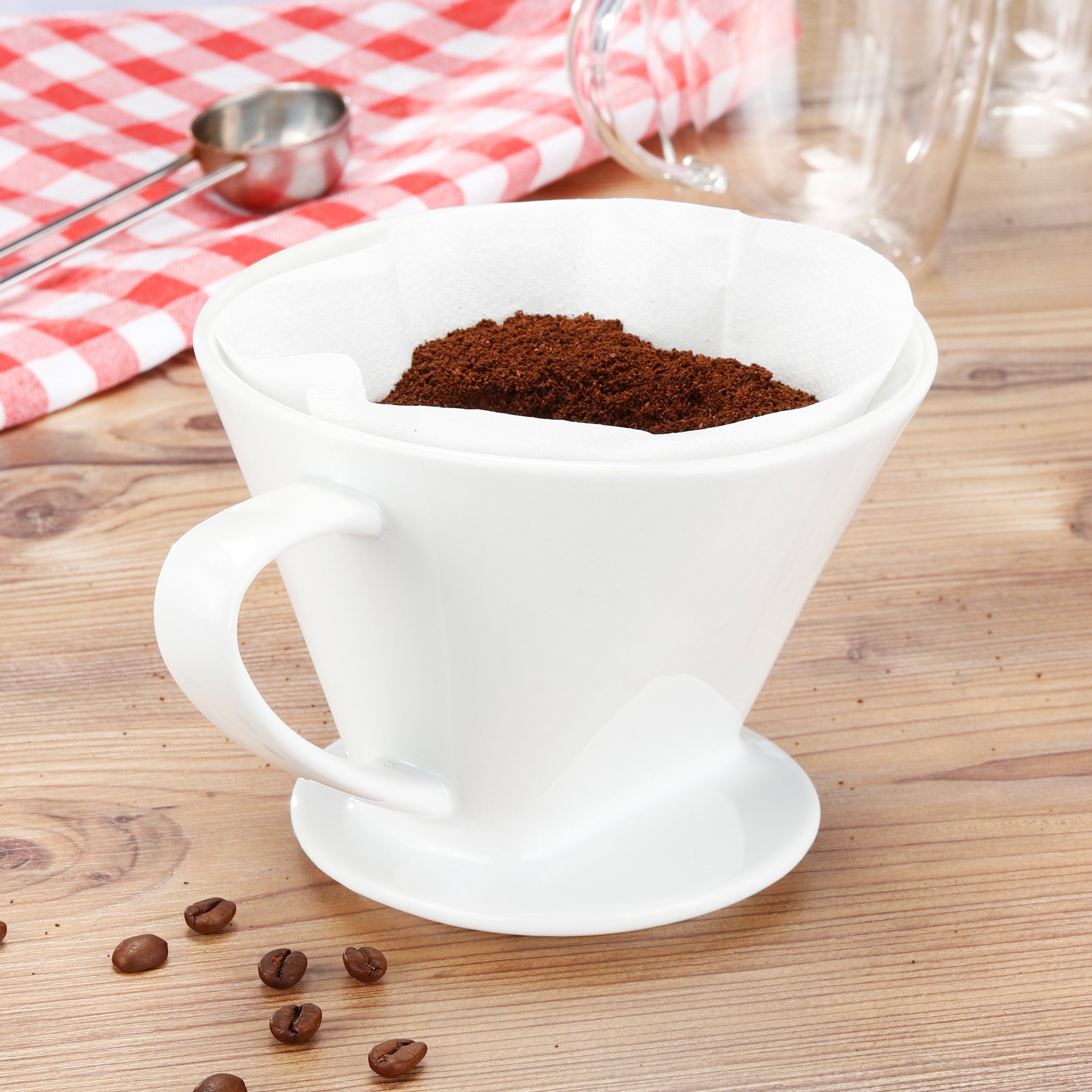 Kaffeebereiter Gr. weiß Handfilter Kaffeefilter Keramik 4 Rungassi