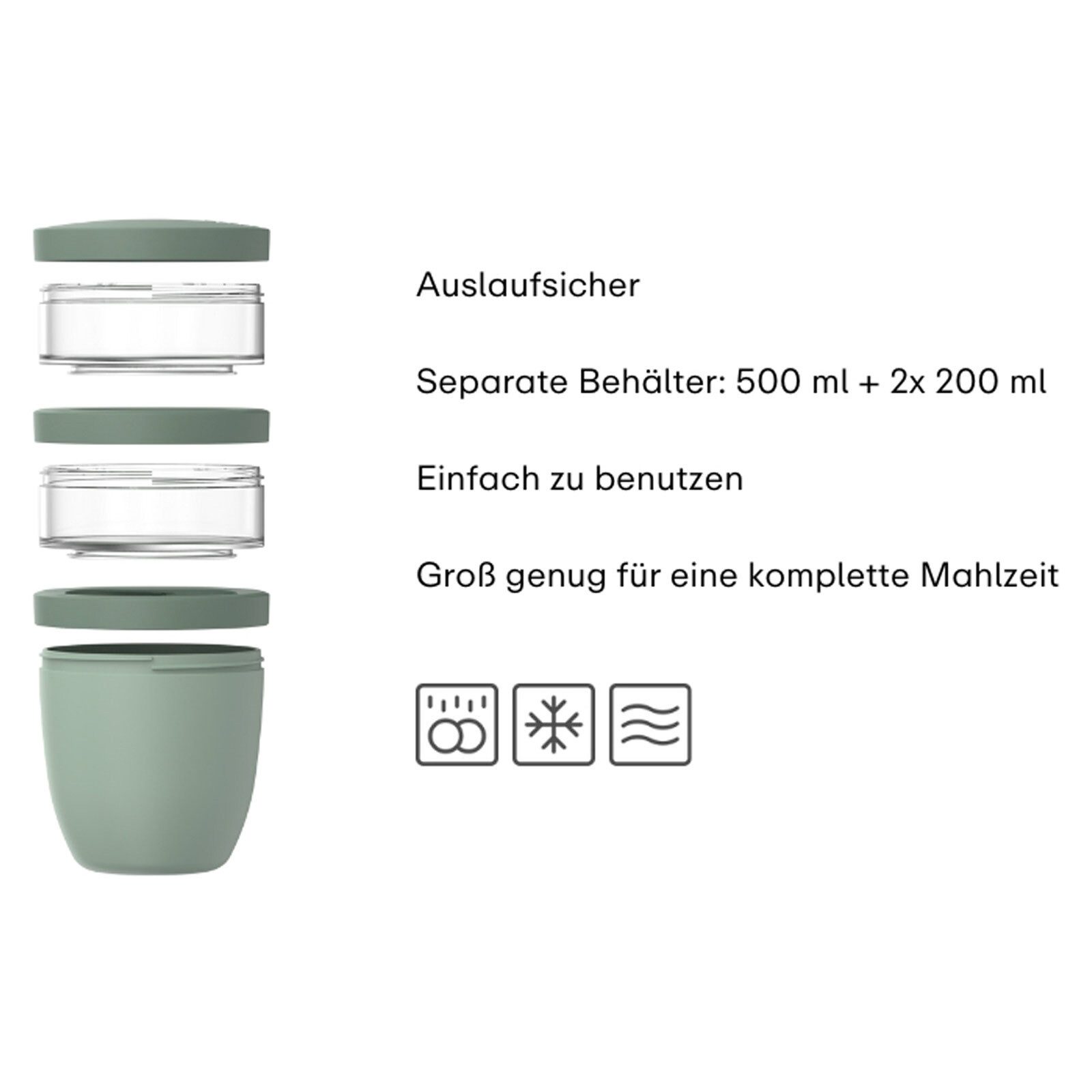 Mepal Lunchbox Ellipse Lunchpot 500 ml + 2x 200 ml, Kunststoff, (1-tlg), Spülmaschinengeeignet, Mikrowellenfest