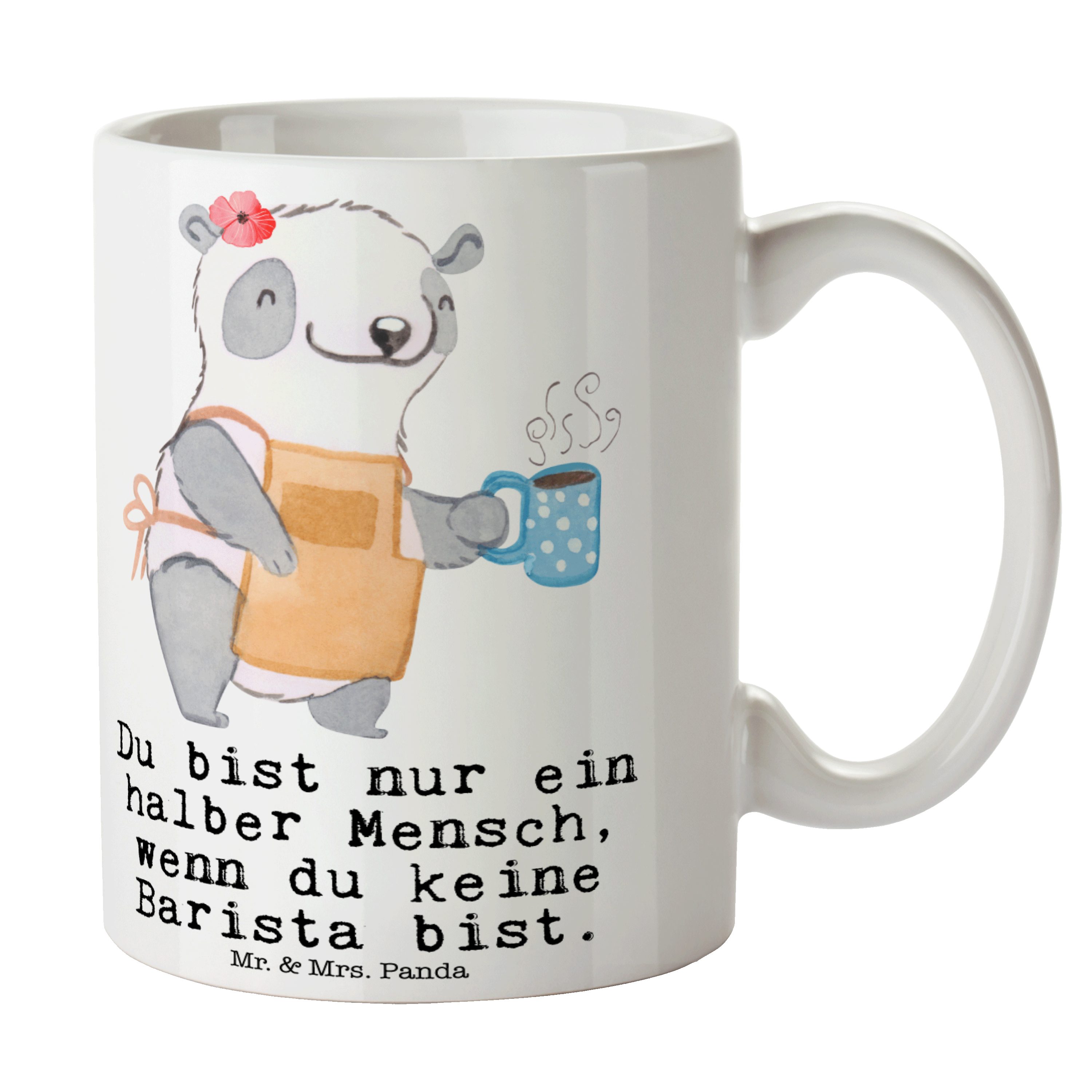 Mr. & Mrs. Panda Tasse Barista mit Herz - Weiß - Geschenk, Kaffeeliebe, Kaffeebecher, Büro T, Keramik