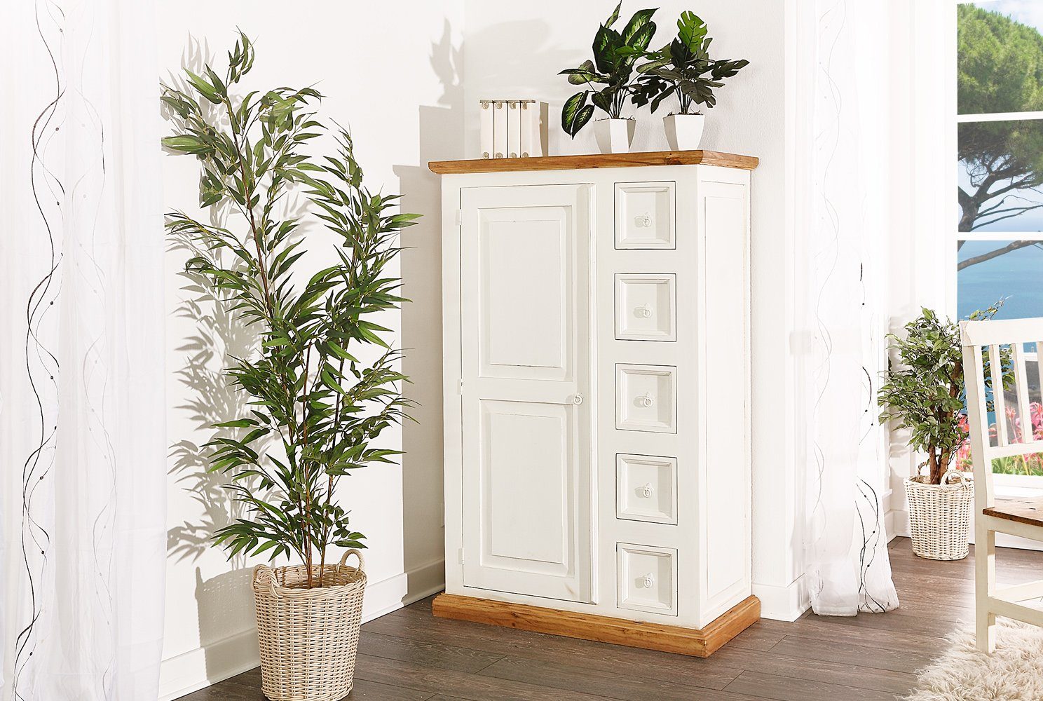 1a Direktimport Mehrzweckschrank Brotschrank Mexico - Pinie massiv weiß natur - Landhausstil