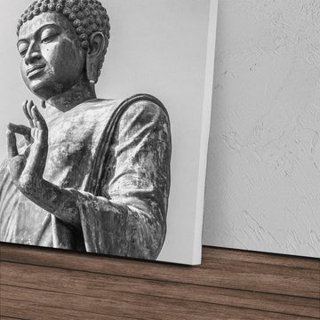 Sinus Art Leinwandbild 120x80cm Wandbild auf Leinwand Buddhastatue Buddha Schwarz Weiß Medita, (1 St)