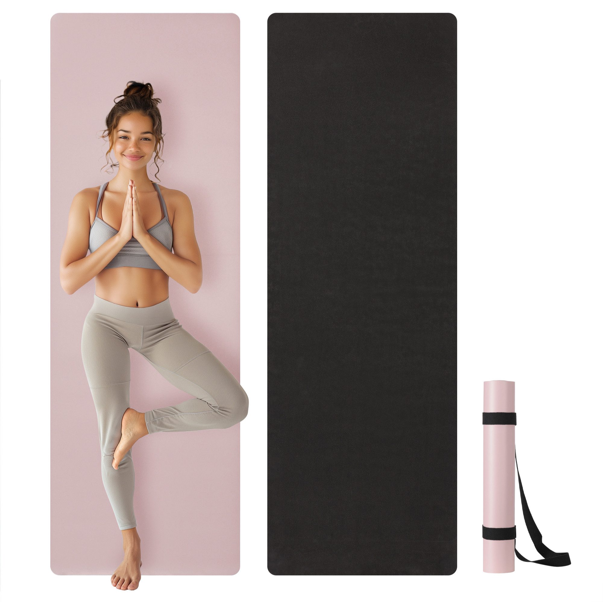 Fitnessmatte Yogamatte rutschfest 4mm - Matte aus Naturkautschuk - mit Trageriemen
