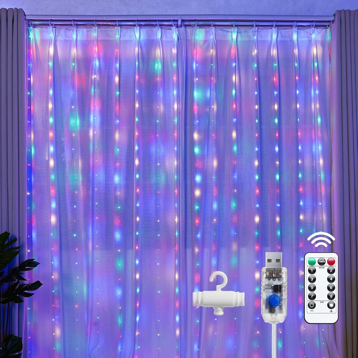Athlix LED-Lichtervorhang LED Vorhang Lichterkette wasserdicht Weihnachten Fernbedienung, 3m breit - bis zu 3m lang, Innen und Außen
