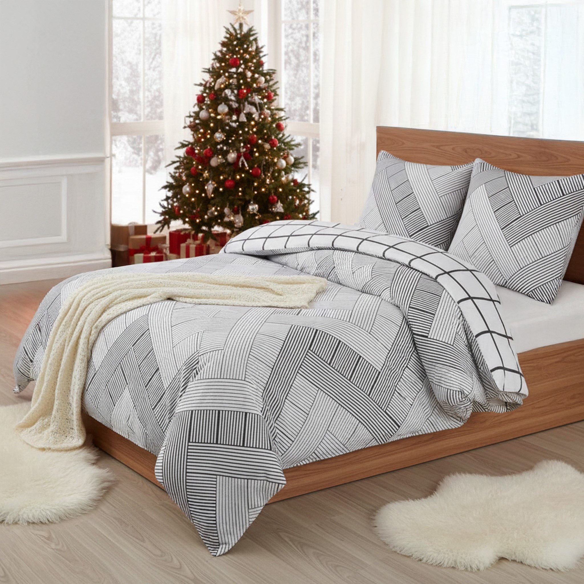 Buymax Bettwäsche, Biber, 3 teilig, 200x220 cm Flanell 100% Baumwolle Winterbettwäsche mit Reißverschluss, Bettbezug