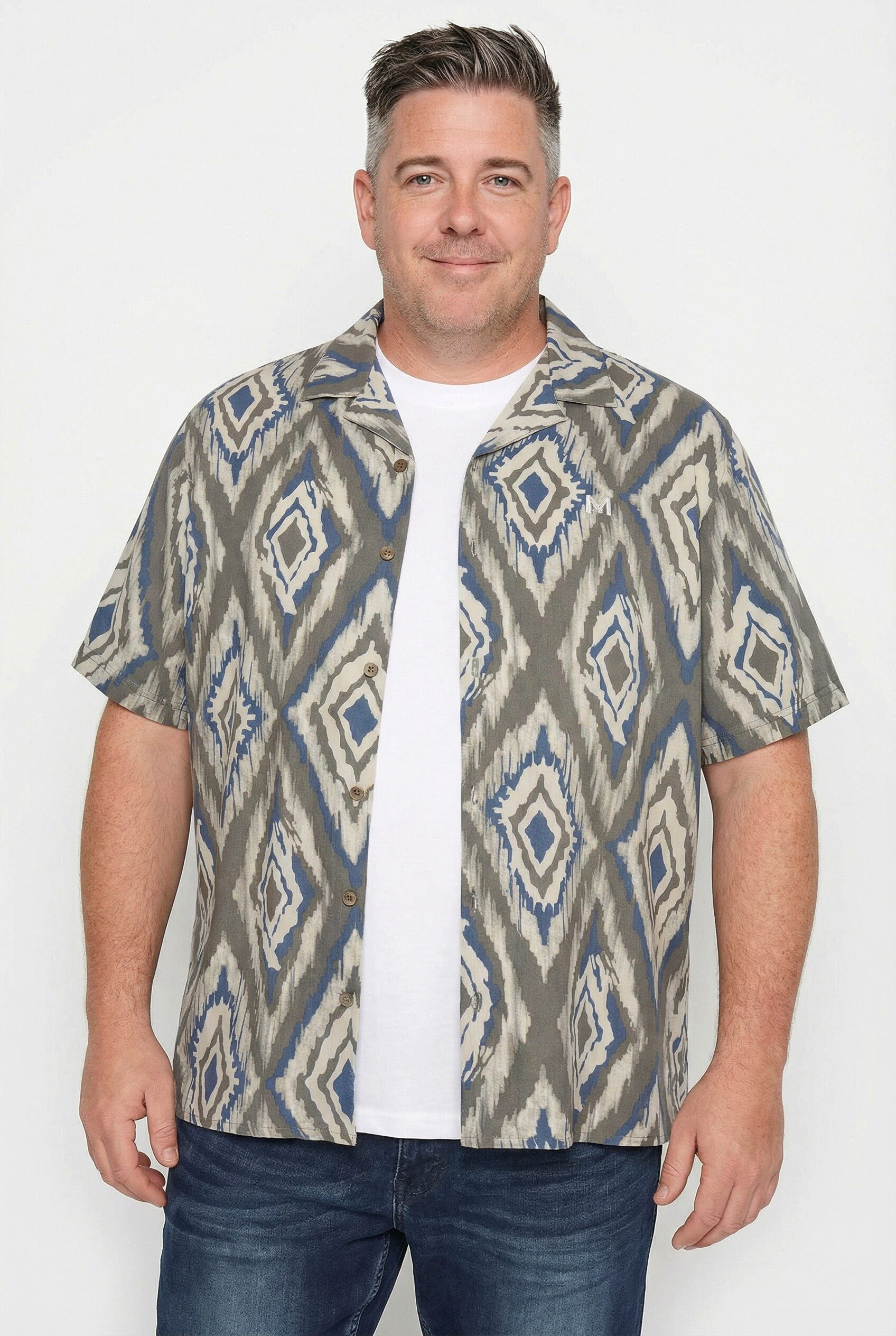 Men Plus Kurzarmhemd Hemd Halbarm Minimalmuster Cubakragen Cuba Fit