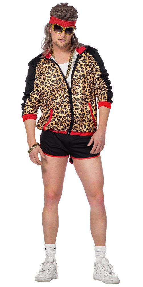 Karneval-Klamotten Kostüm 80er Jahre Herren Bad Taste Panter Jacke Shorts, Party Eighties Herrenkostüm Männerkostüm Assi Proll Outfit Karneval