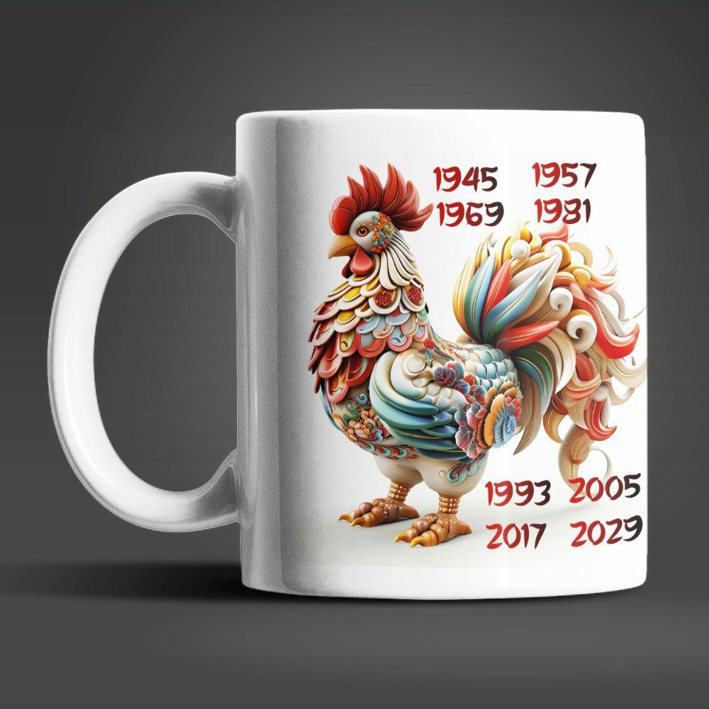 WS-Trend Tasse Hahn Chinesisches Jahres Sternzeichen Tasse Kaffeetasse Teetasse, Keramik