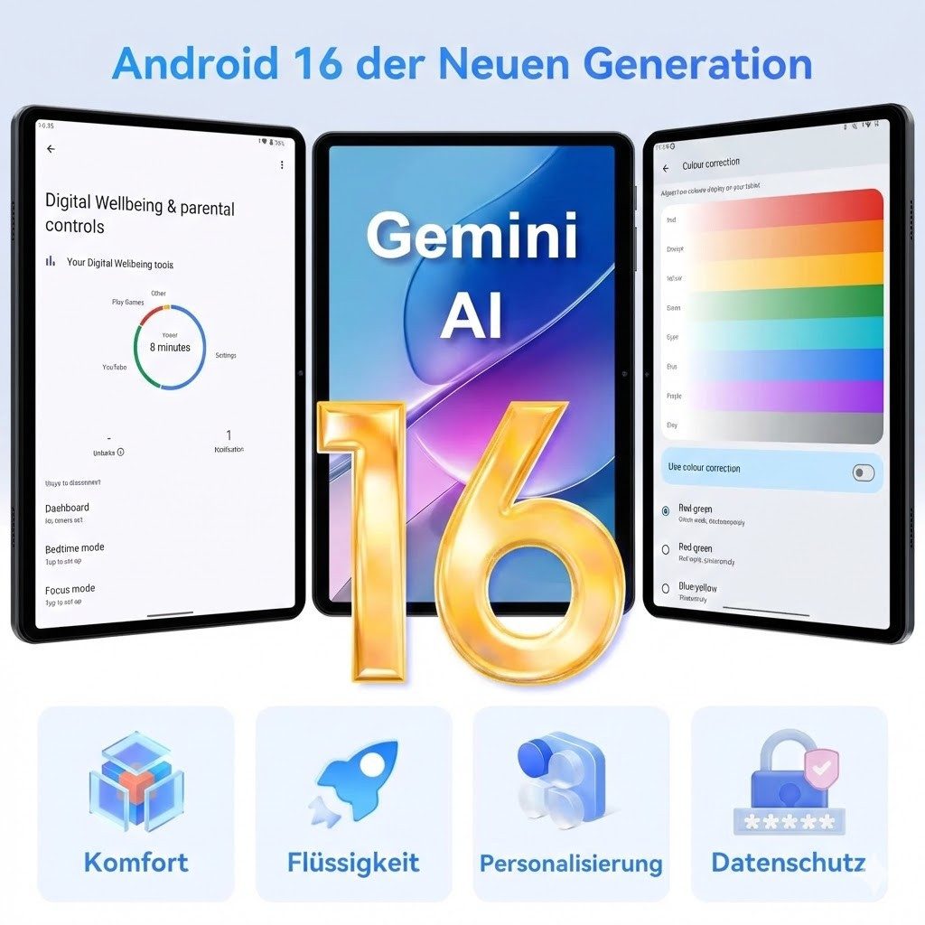 TABWEE T80 Android 16 6000 mAh WLAN 10-Zoll-Tablet mit 64/128 GB Tablet (10.1", Android16, 5G wifi, Android 16, Gemini AI, PC-Modus)