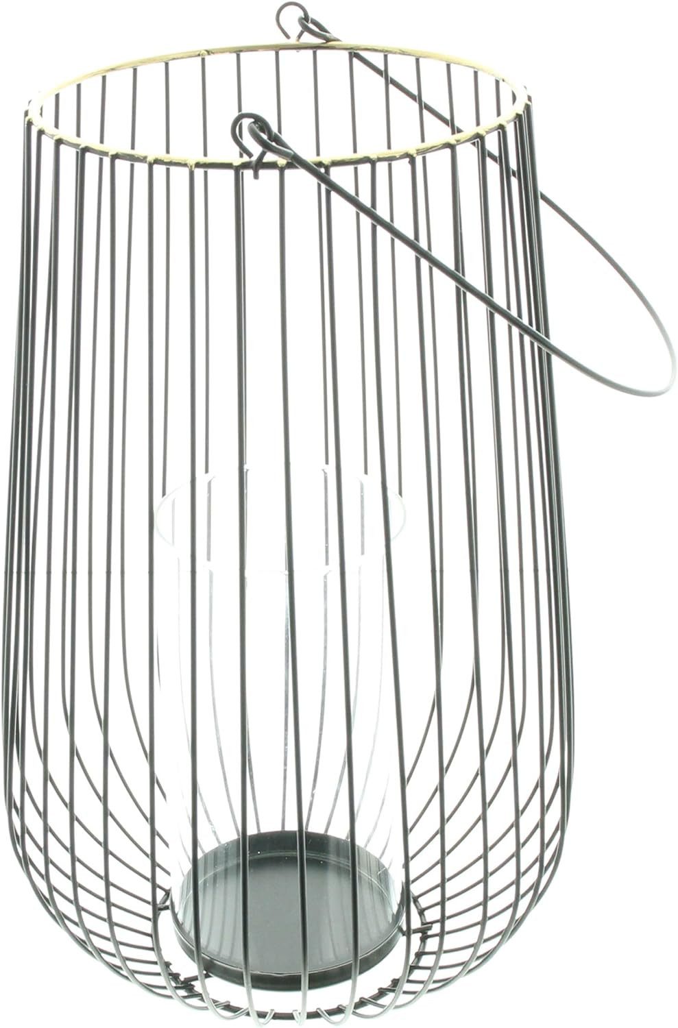 Dekoleidenschaft Windlicht "Retro" groß aus Metall, mattschwarz mit Goldrand, 34 cm hoch, Laterne, Hängelaterne mit Windlichtglas, Kerzenhalter, Windlichthalter