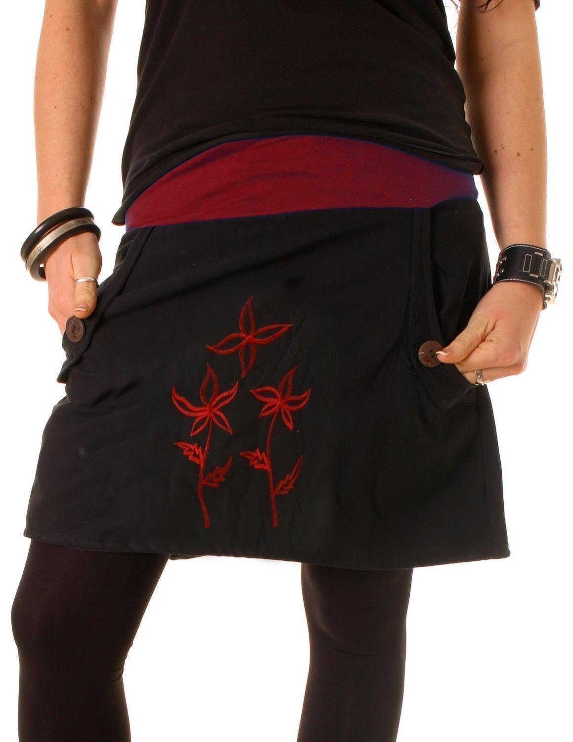 Minirock Baumwollrock Blumen Stickerei breiter Bund Taschen
