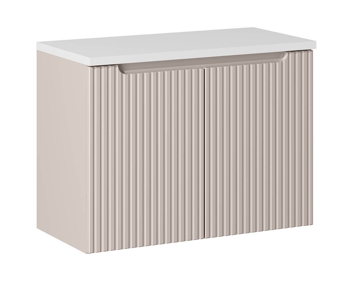 Thumbnail - einfachgutemoebel Waschtisch-Set Bad Waschplatz ILUNA Cash 80cm mit Türen, Becken beige, Kaschmir, (Badmöbel Set, 1-St.,...