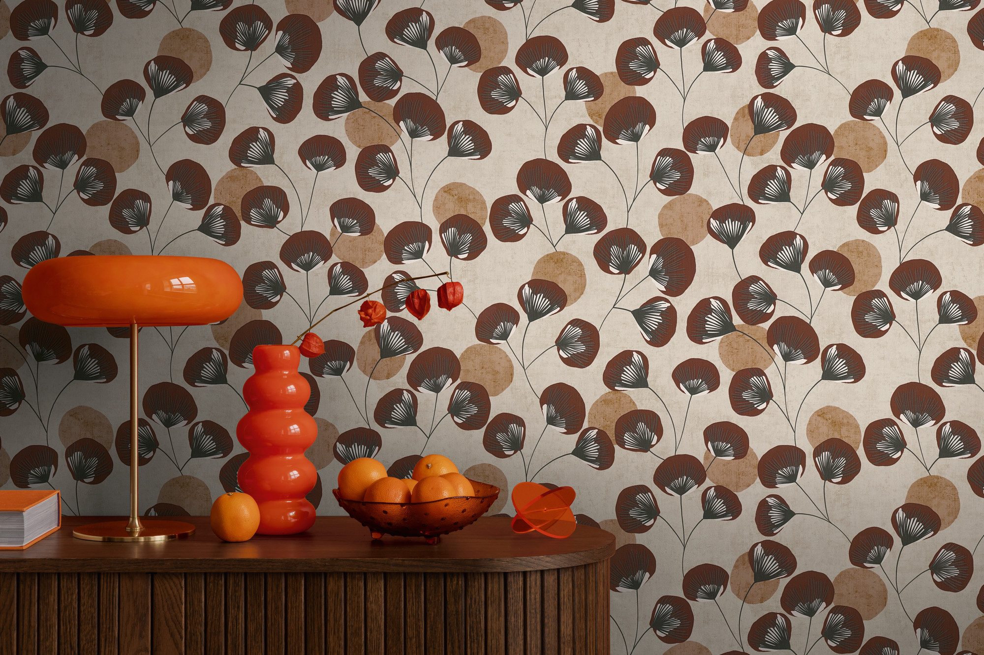 A.S. Création Vliestapete Retro-Blumentapete mit stilisierten Blüten, strukturiert, matt, (1 St), Elegante Blütenoptik für warme, charaktervolle Räume