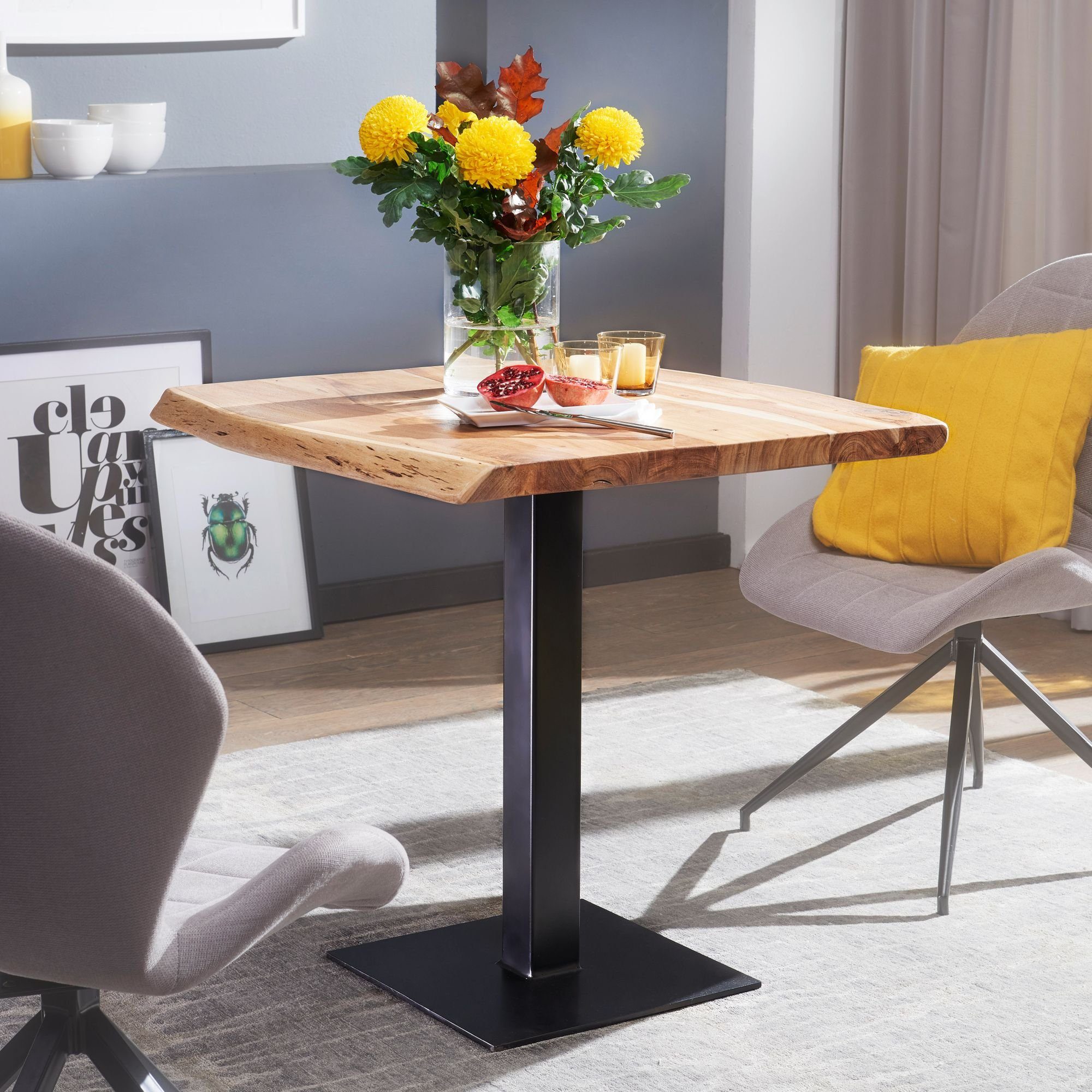 FINEBUY Esstisch »FB54369«, Esstisch Baumkante 80 x 75 x 75 cm Akazie