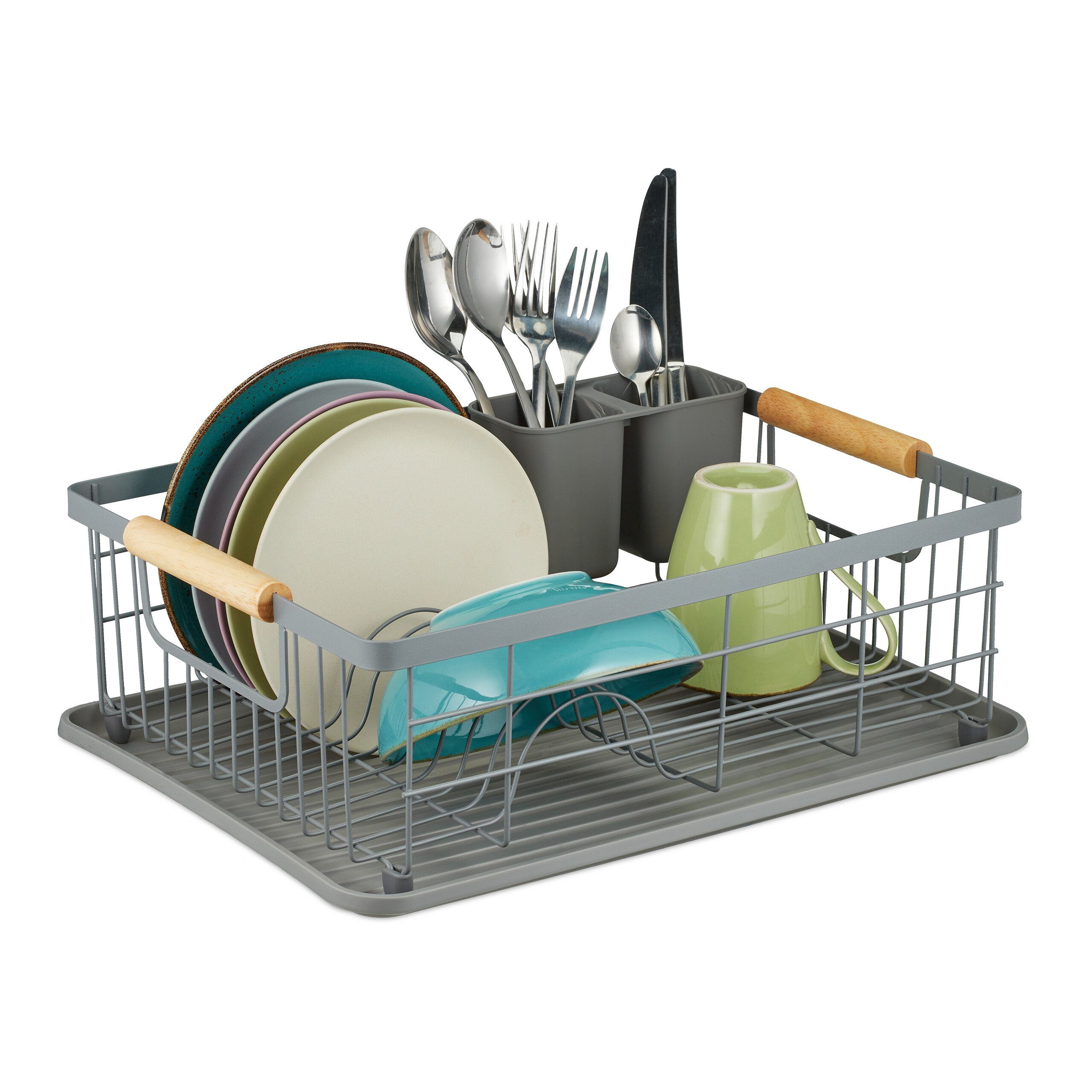 relaxdays Geschirrständer Abtropfgestell mit Auffangschale, grau
