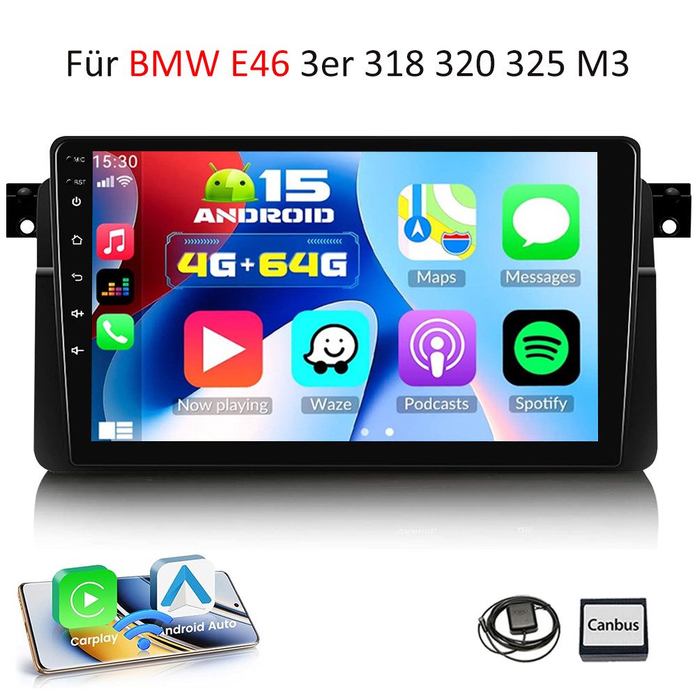ESSGOO 9'' DAB+ Android16 Autoradio Für BMW E46 3er 318 320 325 M3 CarPlay FM Navigationsgerät (Carplay Android Auto Bluetooth EQ USB GPS Navi WIFI Touchscreen)