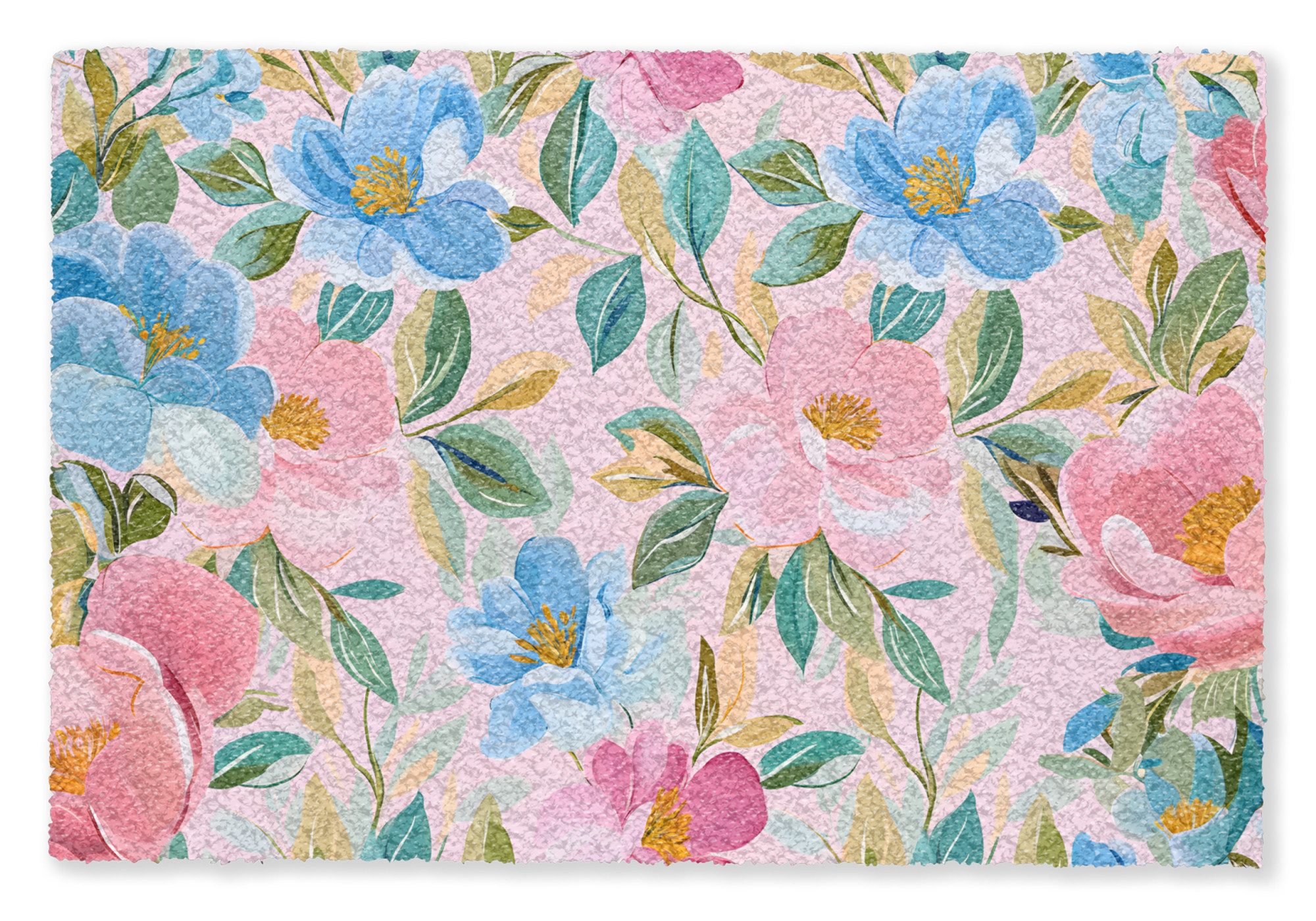 MuchoWow Fußmatte Blau - Rosa - Blumen, Rechteckig, innen Schmutzfangmatte, Tür, Schmutzfänger Flur, Teppich, 60x40 cm