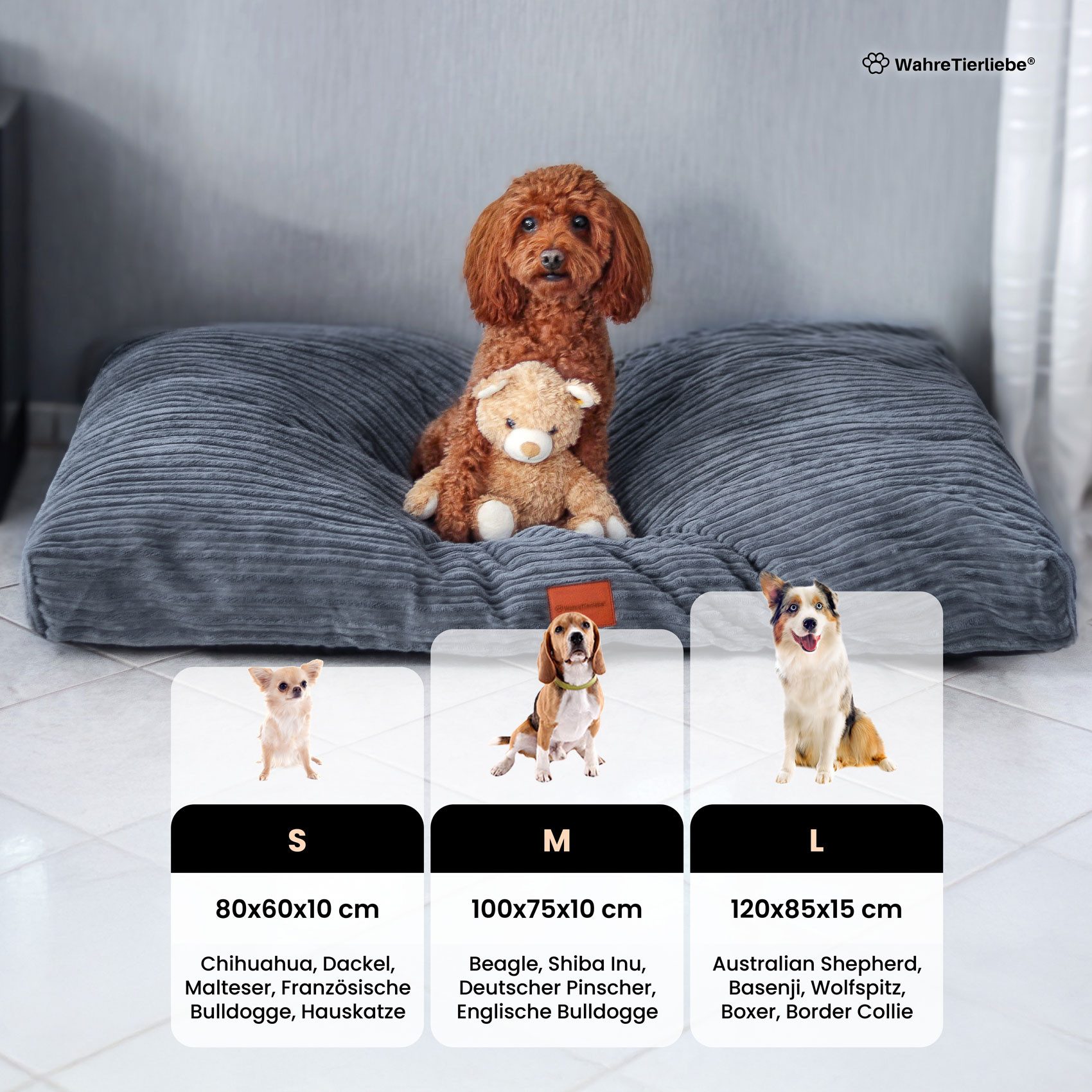 Wahre Tierliebe Tierbett Cozy, kuschliges Hundebett, orthopädisch, waschbar, pflegeleicht, verschiedene Größen & Farben, extra weiches Material, wasserabweisend – Bild 5 von 5