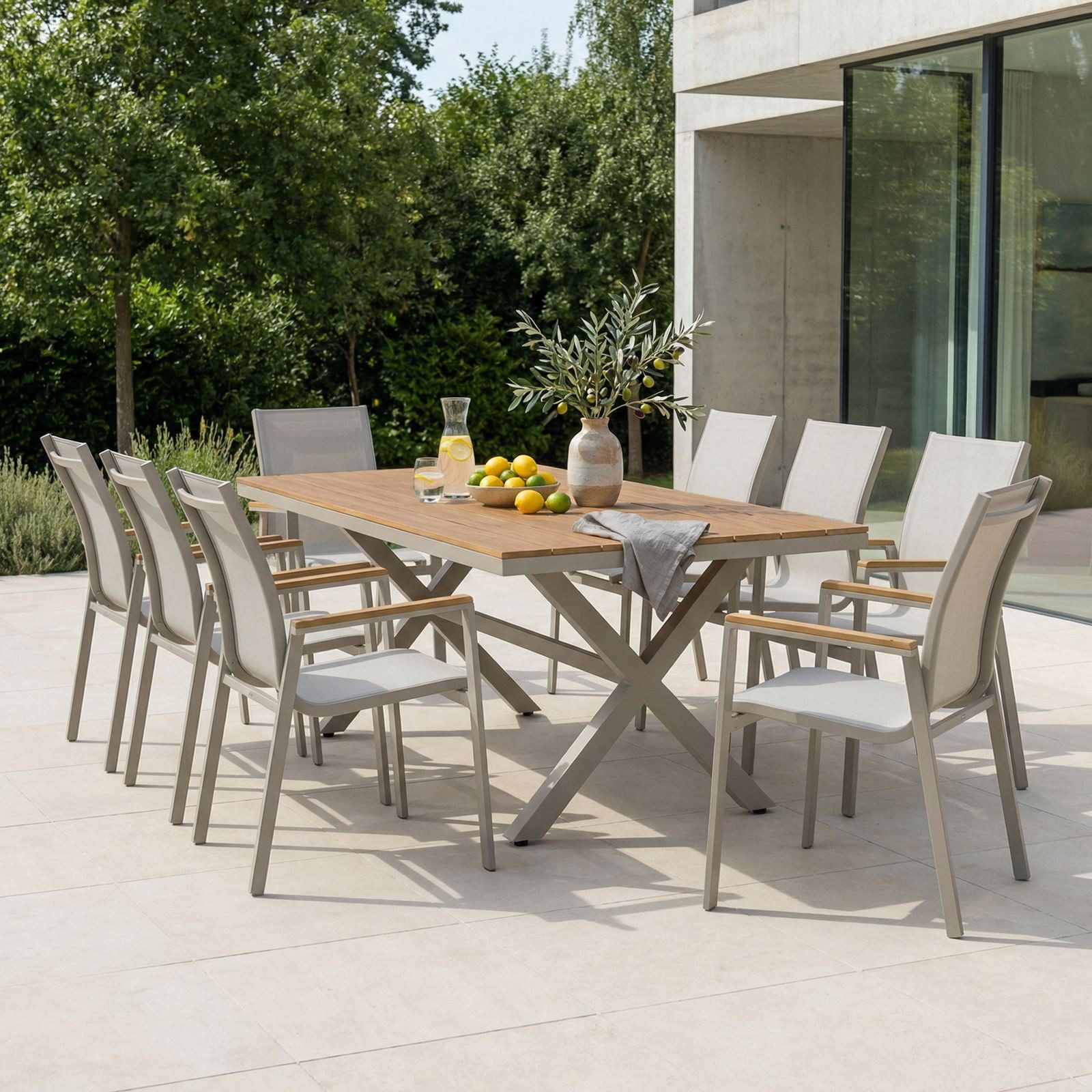 IDIMEX Garten-Essgruppe WINDY, Gartenmöbel Set für 8 Personen aus Alu und WPC wetterfest Kaschmir