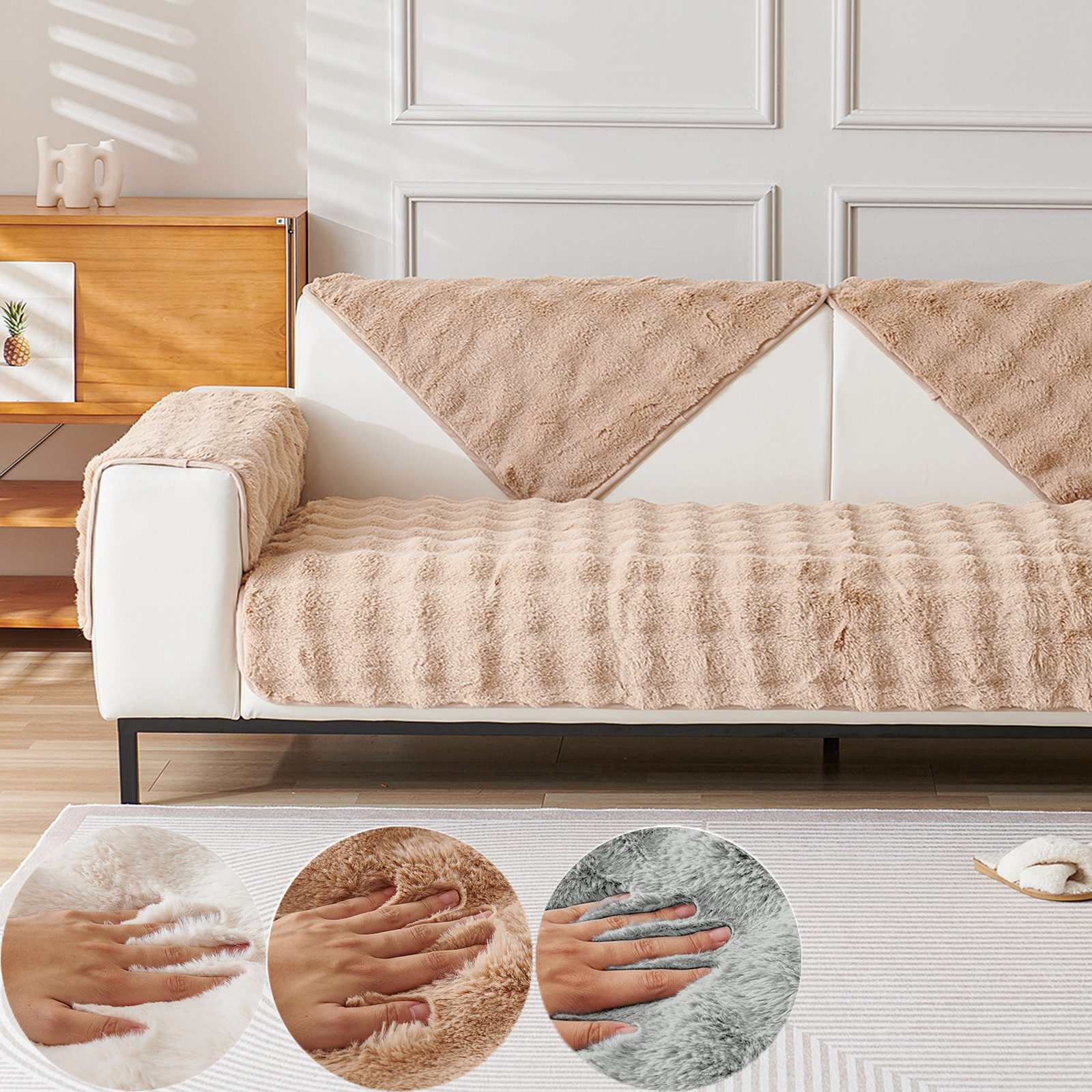 BTTO Sofaschoner Hussen Rutschfeste Überwurf Einfarbig Sofahussen Couch Bezug Ecksofa, für Wohnzimmer Sofaüberwurf Superweiche SofaÜberwurf aus Kunstpelz
