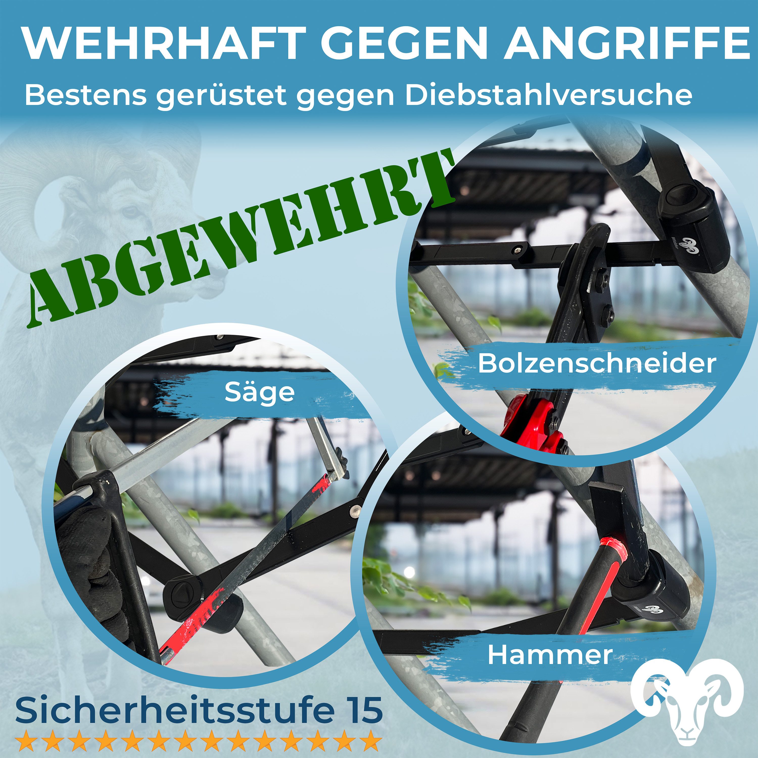 Widder Faltschloss [120cm extra-lang] Fahrradschloss für E-Bike & Fahrrad mit Halterung, 4 Schlüssel • Sicherheitsstufe 15 • Flexible Halterung