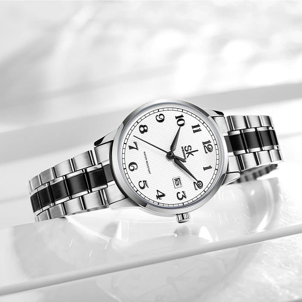 Lederarmband, Uhr Edelstahl mit Damen Armbanduhr Quarz GelldG Silber, Analog Uhr Schwarz