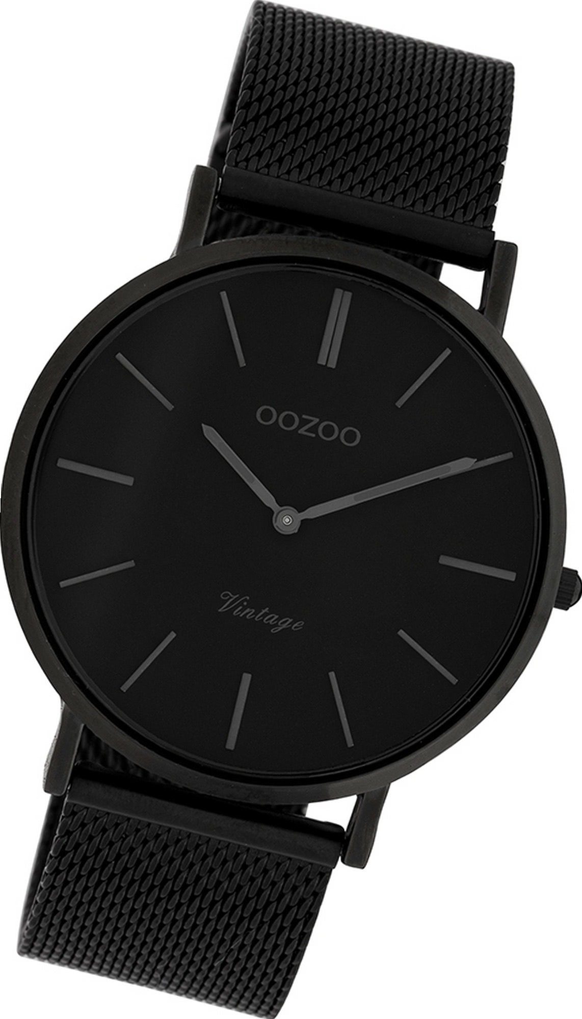 OOZOO Quarzuhr Oozoo Edelstahl Herren Uhr C9933 Analog, Herrenuhr Edelstahlarmband schwarz, rundes Gehäuse, groß (ca. 40mm)