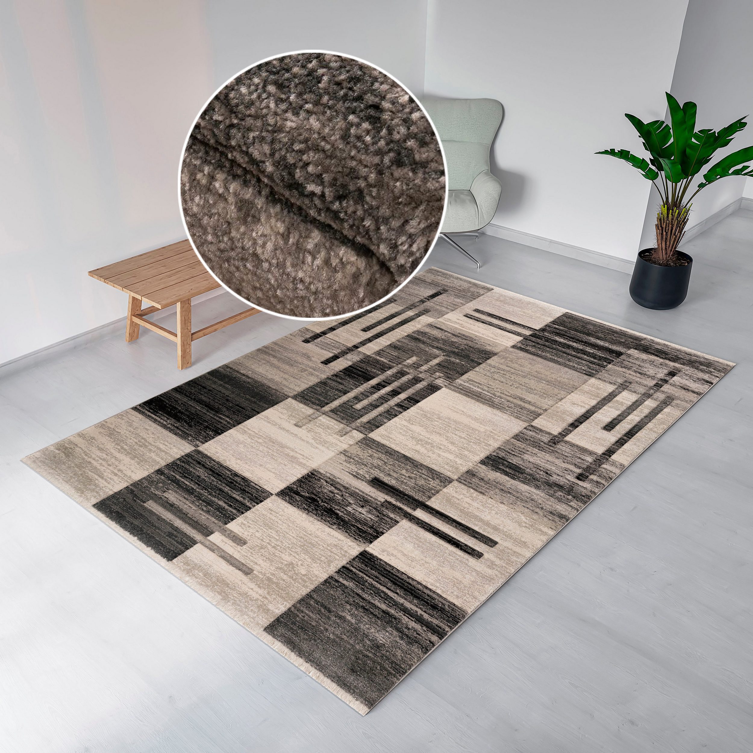 OTTO home Teppich Beliz, rechteckig, Höhe: 9 mm, mit Konturenschnitt, Kurzflor, 3D-Design, mit Fransen, Wohnzimmer