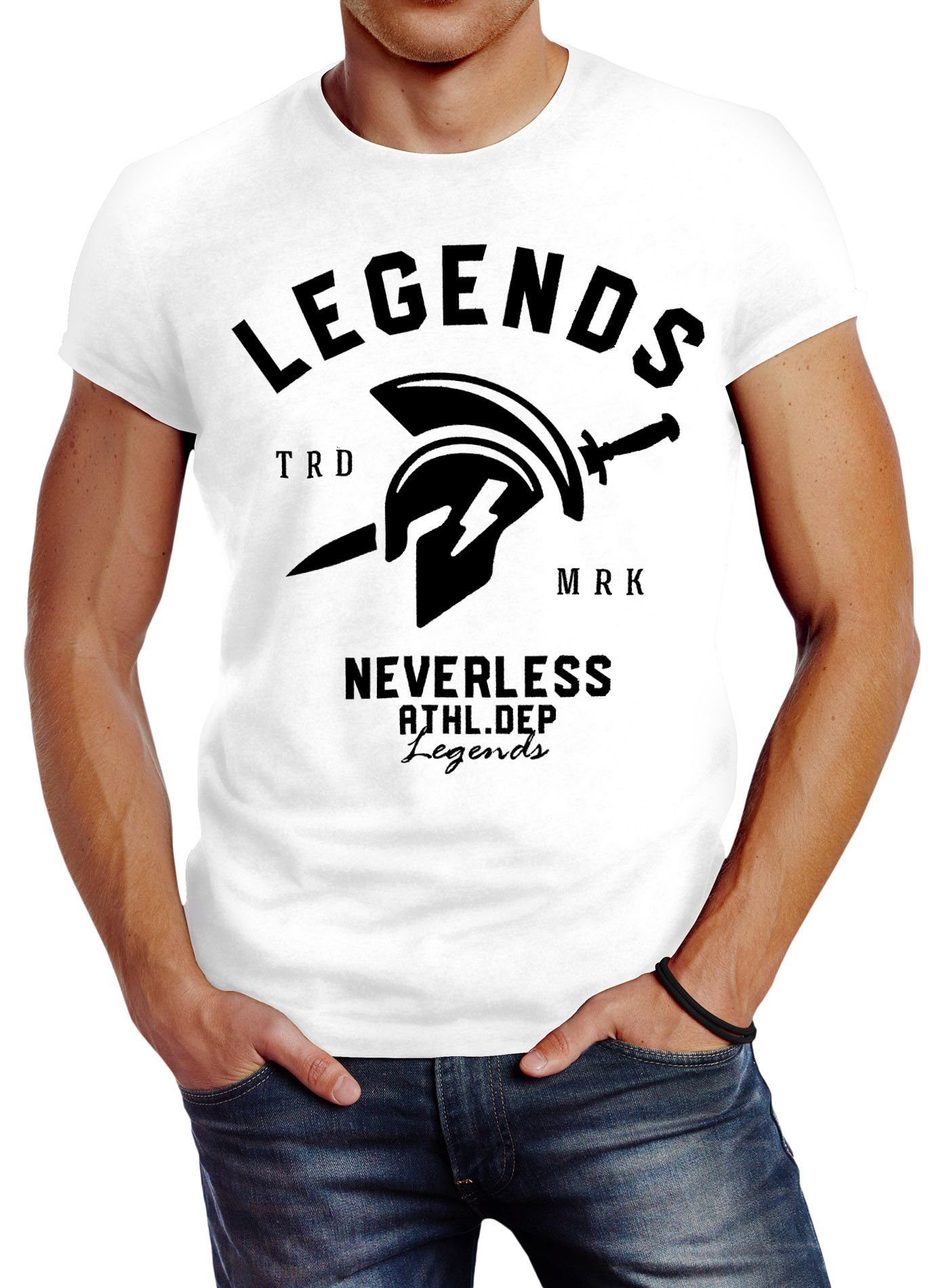 Sparta Herren Neverless® Fitness Gym Sport Cooles weiß T-Shirt Print-Shirt Gladiator Athletics Print Legends Neverless mit