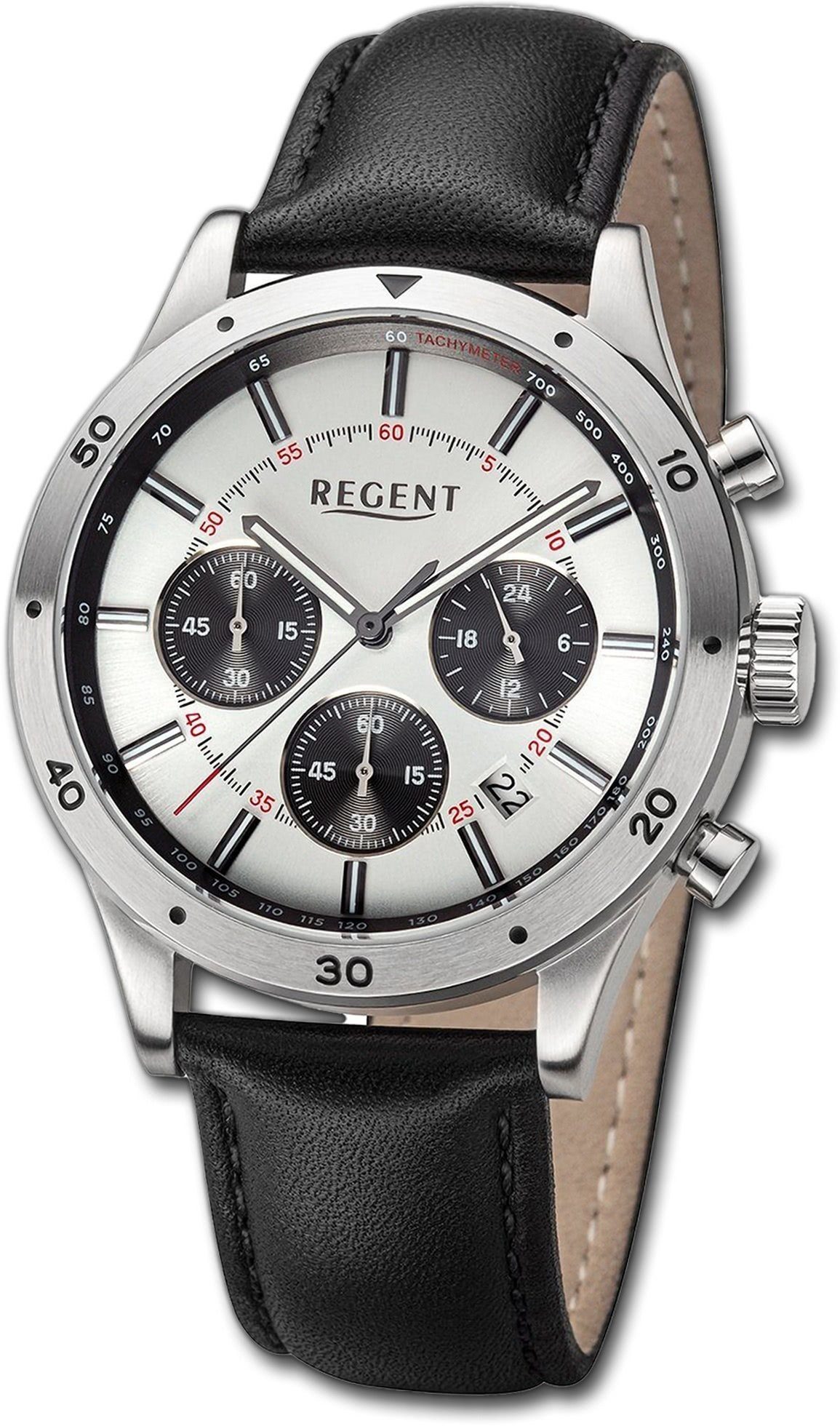 schwarz, Gehäuse, Regent groß Lederarmband extra (ca. Analog, Herrenuhr 41mm) Armbanduhr rundes Herren Regent Quarzuhr