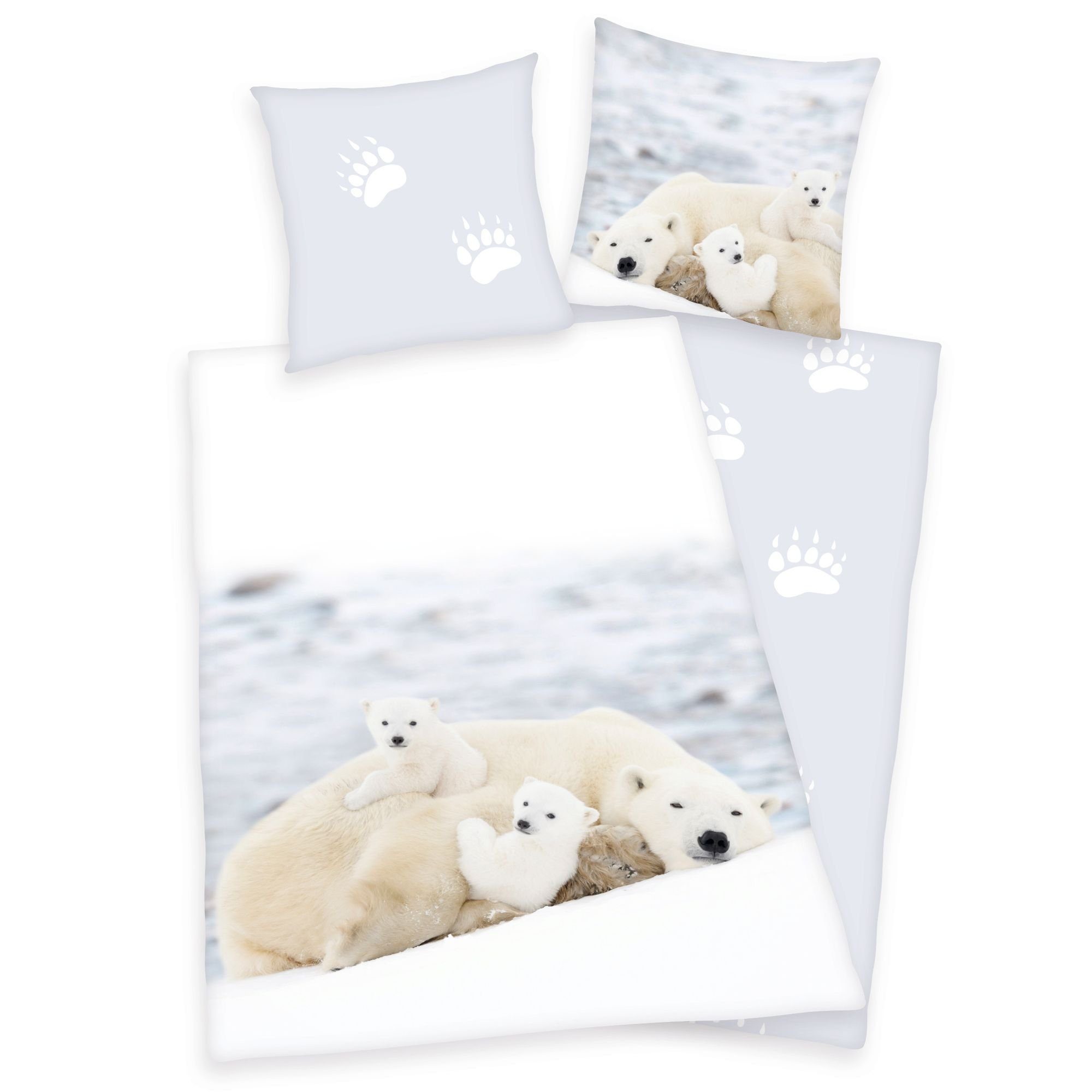 Kinderbettwäsche Bettwäsche Set mit Eisbär 135 x 200 cm 80 x 80 cm 100% Baumwolle