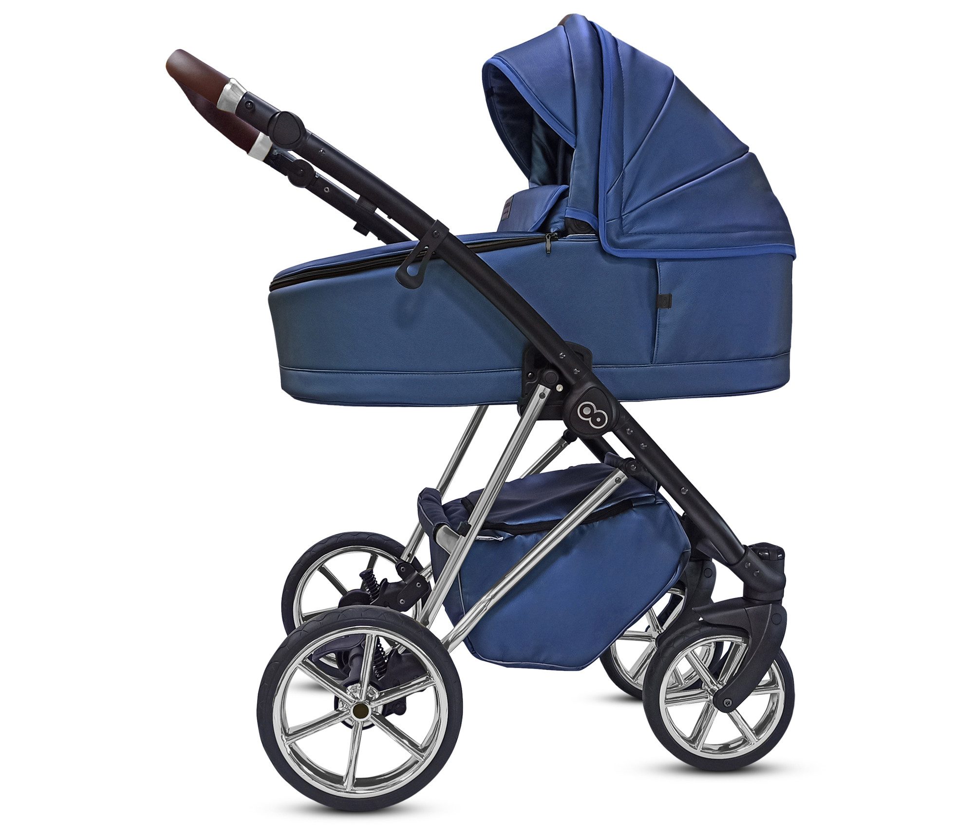TPFFamily Kombi-Kinderwagen 3in1 Musse Royal, Baby Buggy Babywanne 5-Punkt-Sicherheitsgurt, Zubehör-Set Kinderwagen 3 in 1 Kunstleder Blau, Gestell Silber