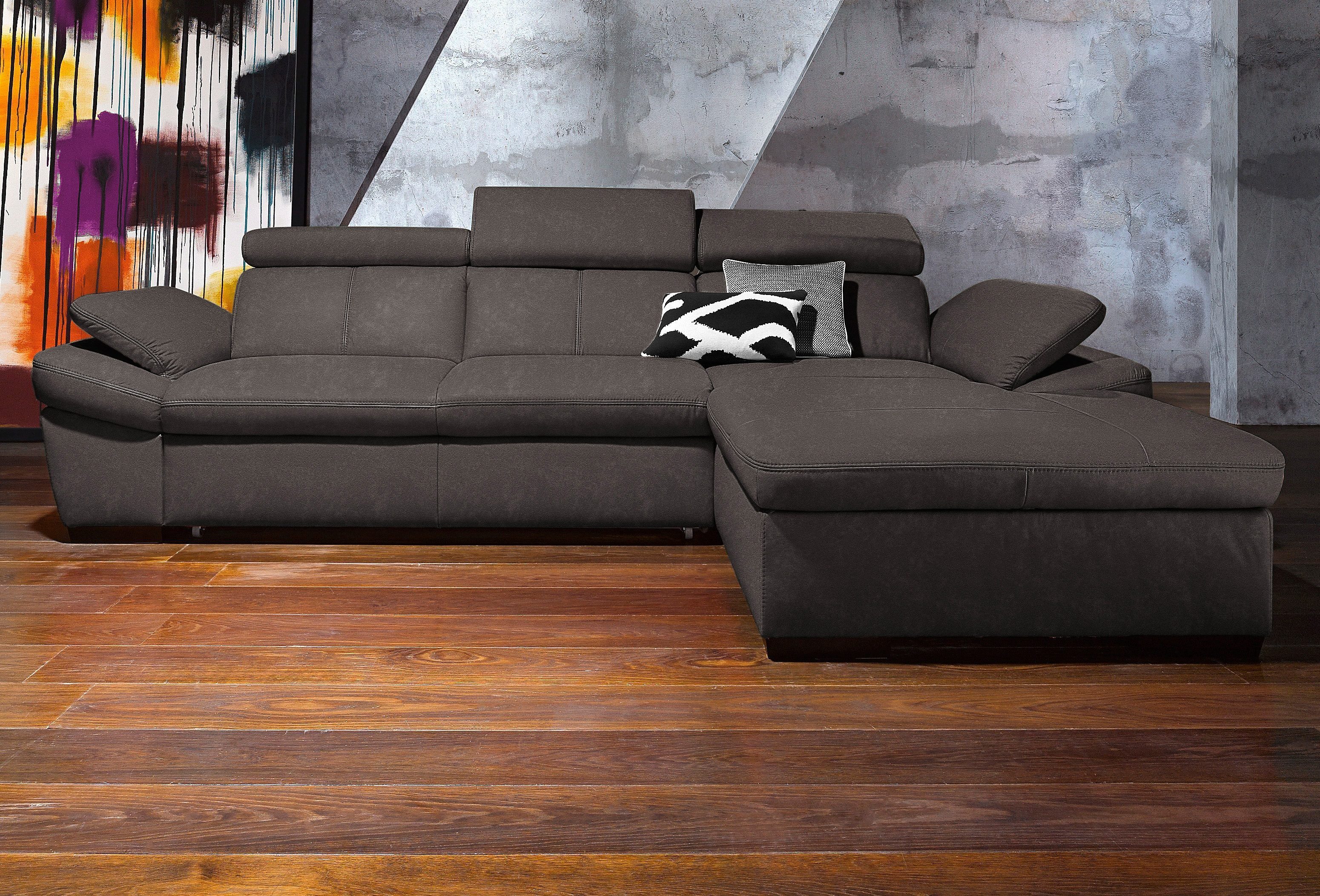 exxpo - sofa fashion Ecksofa Salerno, Funktionssofa, Breite 280cm, hoher Sitzkomfort, L-Form, inkl. Kopf- und Armteilverstellung, wahlweise mit Bettfunktion