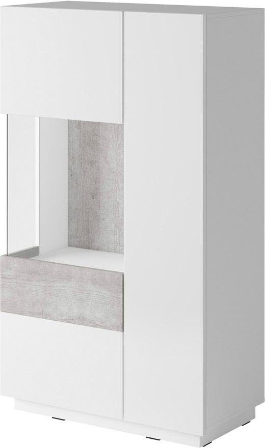 Helvetia Vitrine SILKE Höhe cm Hochglanz/Beton-Optik weiß 138,5