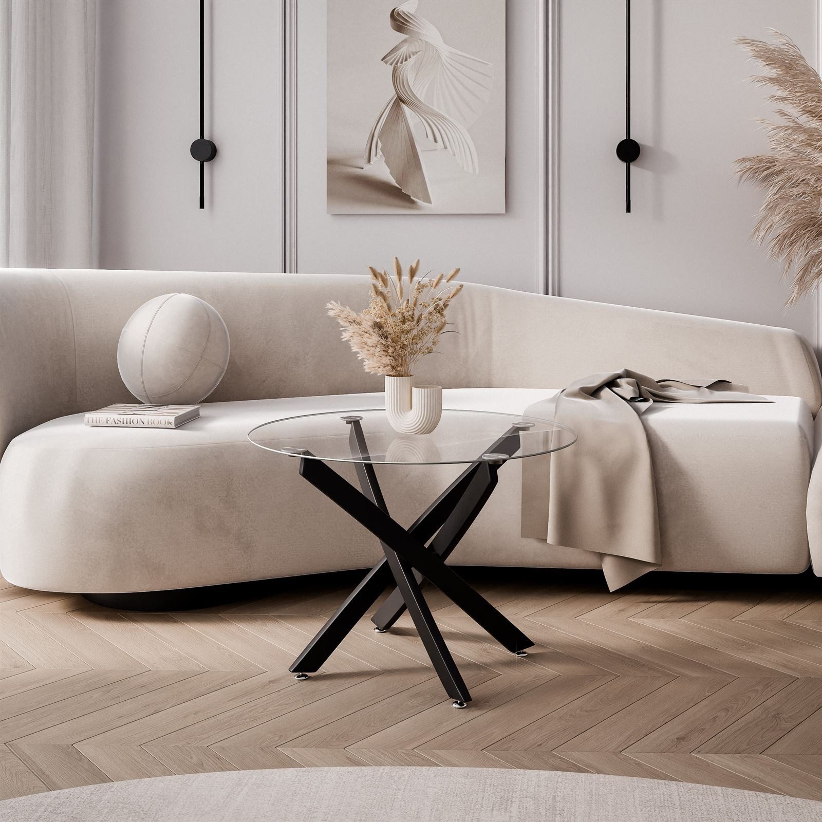 Lookway Couchtisch BEIRA mit Glasplatte (1 Tisch), Durchmesser: ⌀60 cm günstig online kaufen