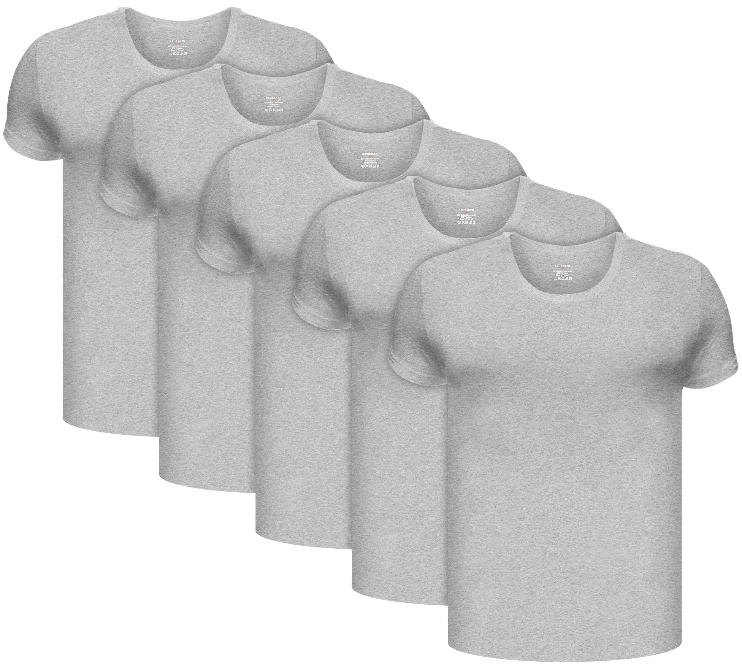 BRUBAKER Unterziehshirt Herren Unterhemd mit Rundhals Auschnitt (Set,  5-St., 5er-Pack) Kurzarm Shirt - T-Shirt zum Unterziehen aus hochwertiger  Baumwolle (glatt) - Extra Lang - Rundkragen - Regular Fit- Nahtlos