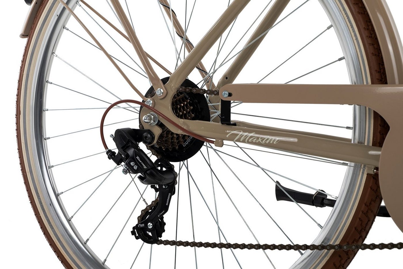 Thumbnail - Maxim Cityrad La Vita, 7 Gang Shimano Tourney 7 Schaltwerk, Kettenschaltung, Damen Citybike Tiefeinstieg 28 Zoll braun/b...