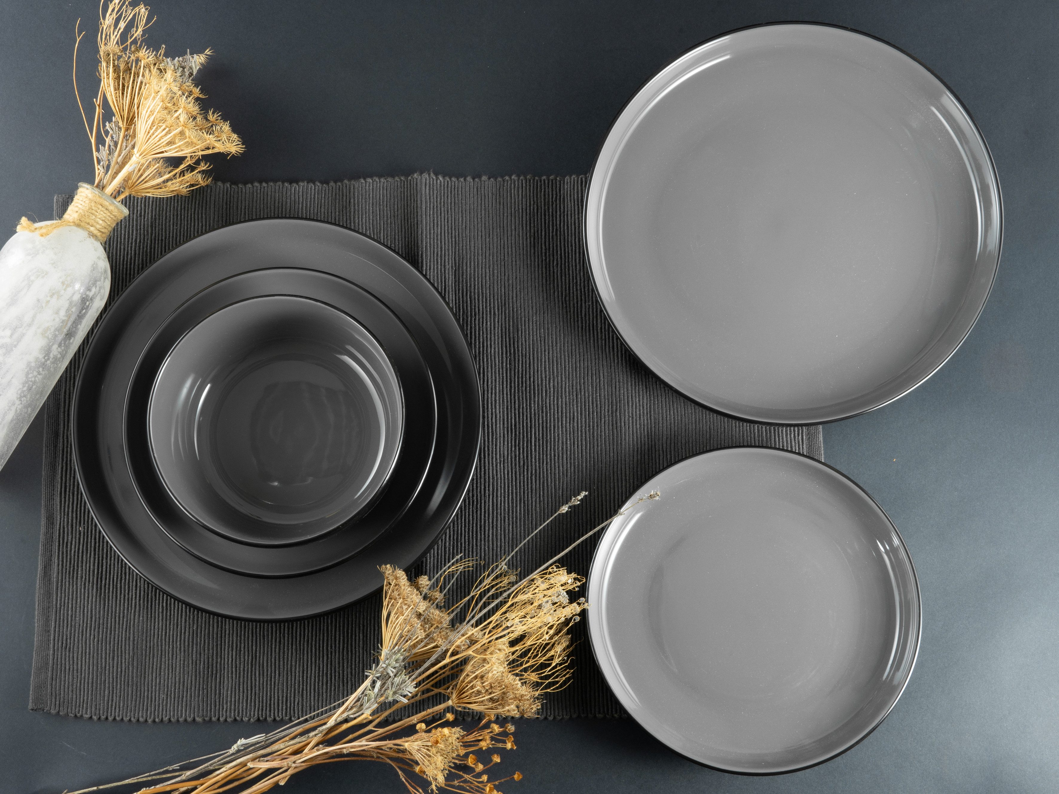 my home Tafelservice Teller Set, modernes Geschirr-Set, Service Östra Greda (12-tlg), 4 Personen, Steinzeug, hohe Haltbarkeit, spülmaschinengeeignet & mikrowellengeeignet
