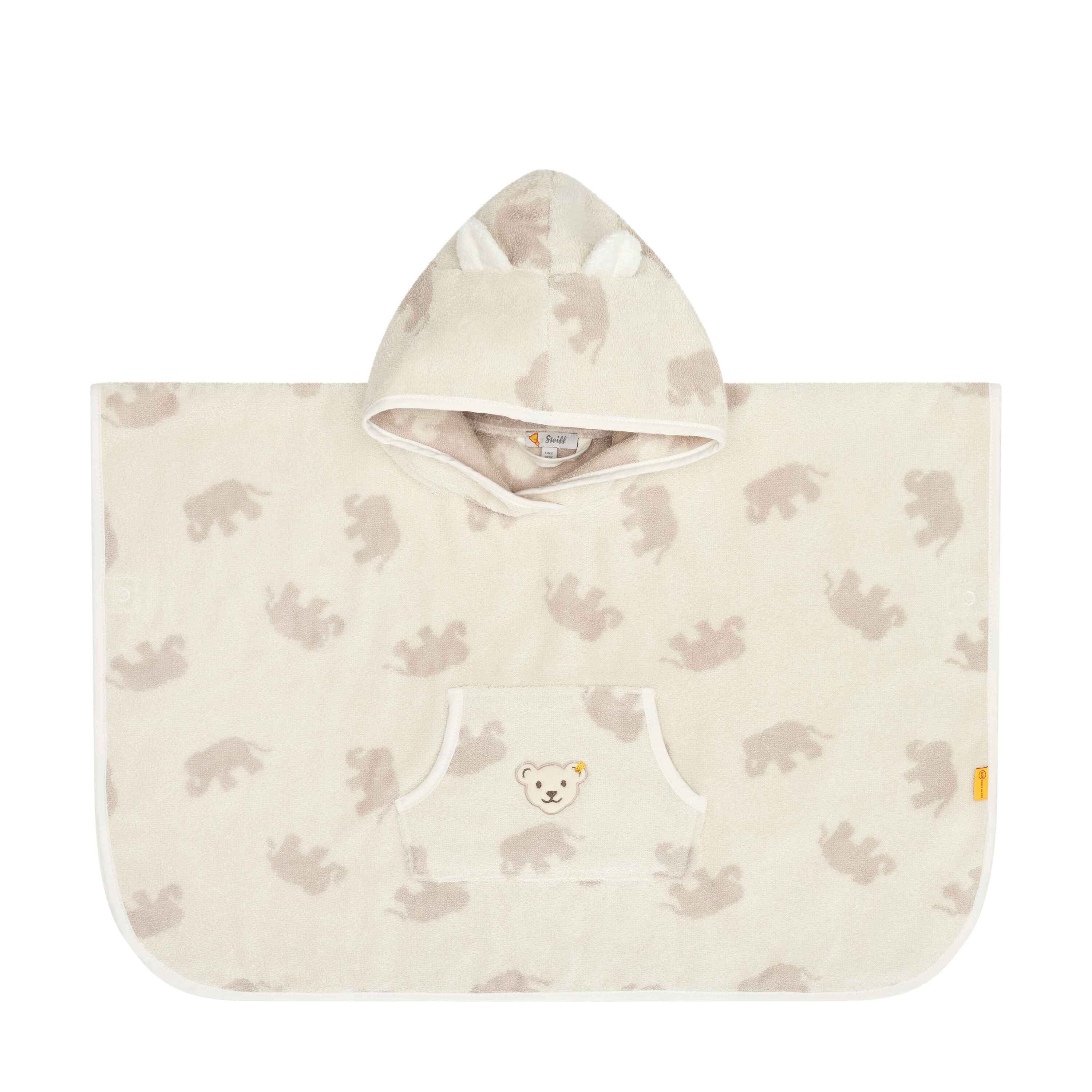 Steiff Badeponcho Bade Poncho Homewear mit Kapuze mit Druckknöpfe, Baumwolle, Druckknöpfe
