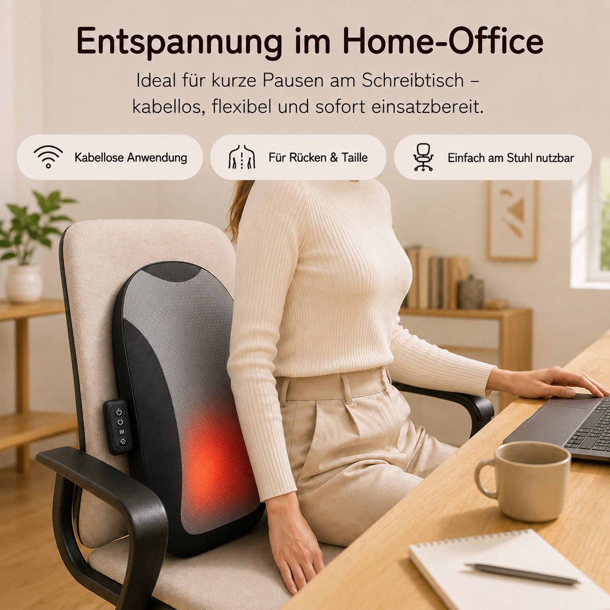 Tekoo Massagekissen Shiatsu Rückenmassagegerät Kabellos, Wärme für Rücken & Nacken, Packung, Mit vertikaler Wander-Funktion für den ganzen Rücken