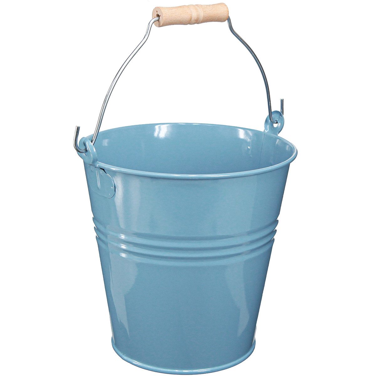 Viana Übertopf Eimer Blau Metall Blumenkübel Dekoeimer mit Holzgriff