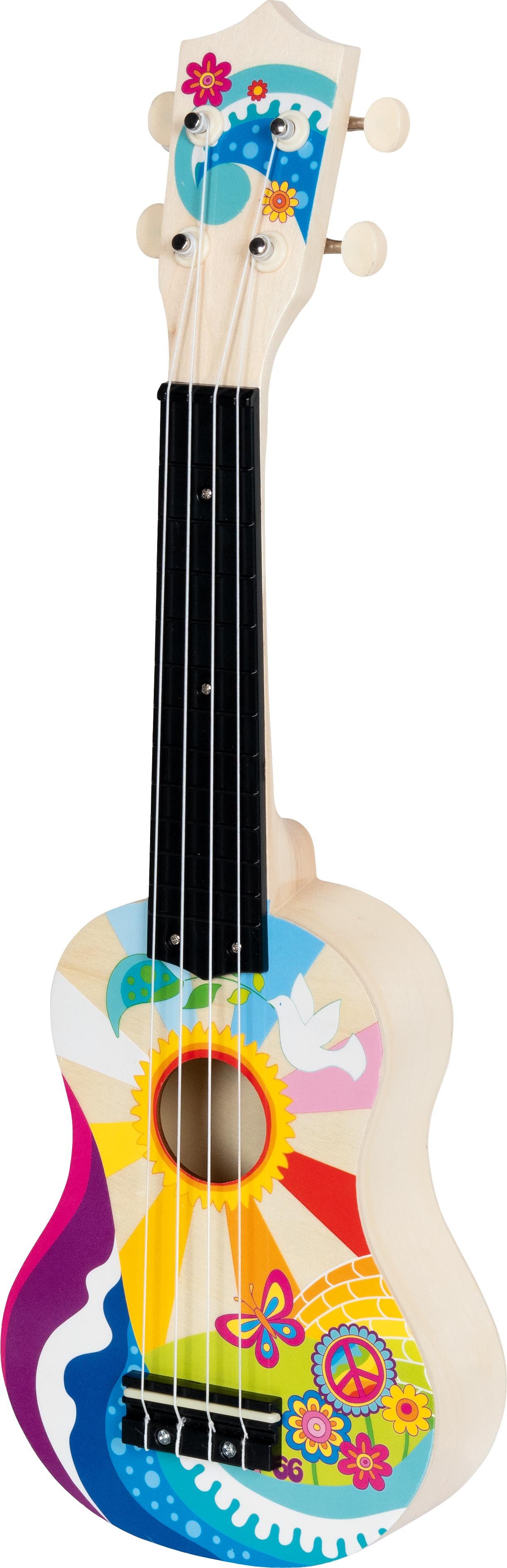 Spielzeug-Musikinstrument Ukulele Flower Power – Kindergitarre aus Holz mit 4 Saiten, 53 cm