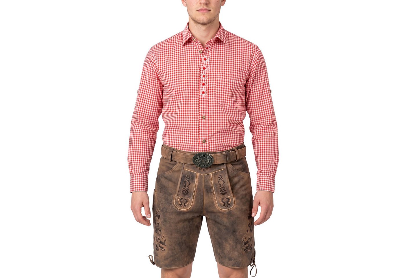 German Wear Trachtenhemd GW1203-EW Trachtenhemd für Trachtenlederhose mit Edelweiß-Stickerei karo