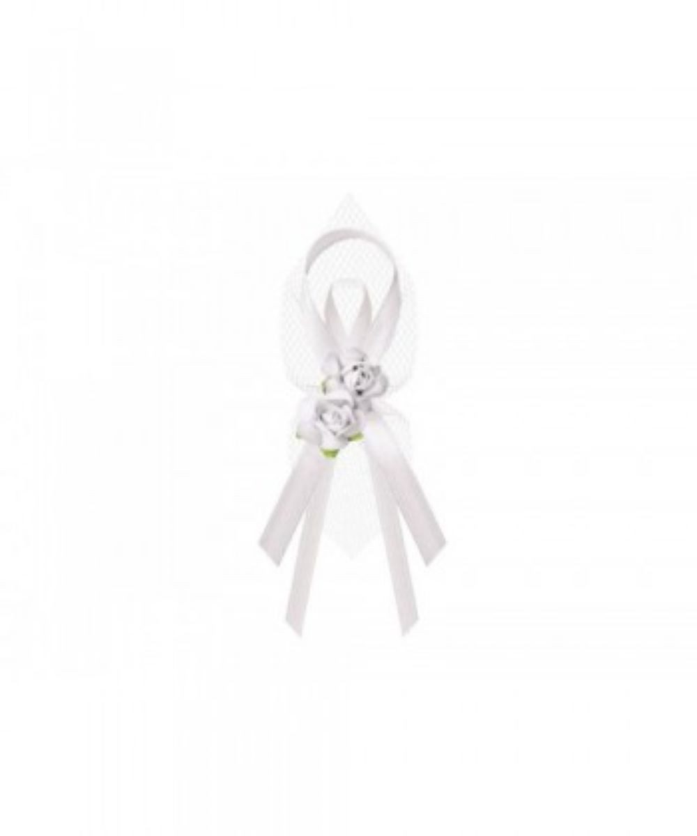 partydeco Hängedekoration Ordensband Hochzeit mit Rosen 11cm/6St. weiß