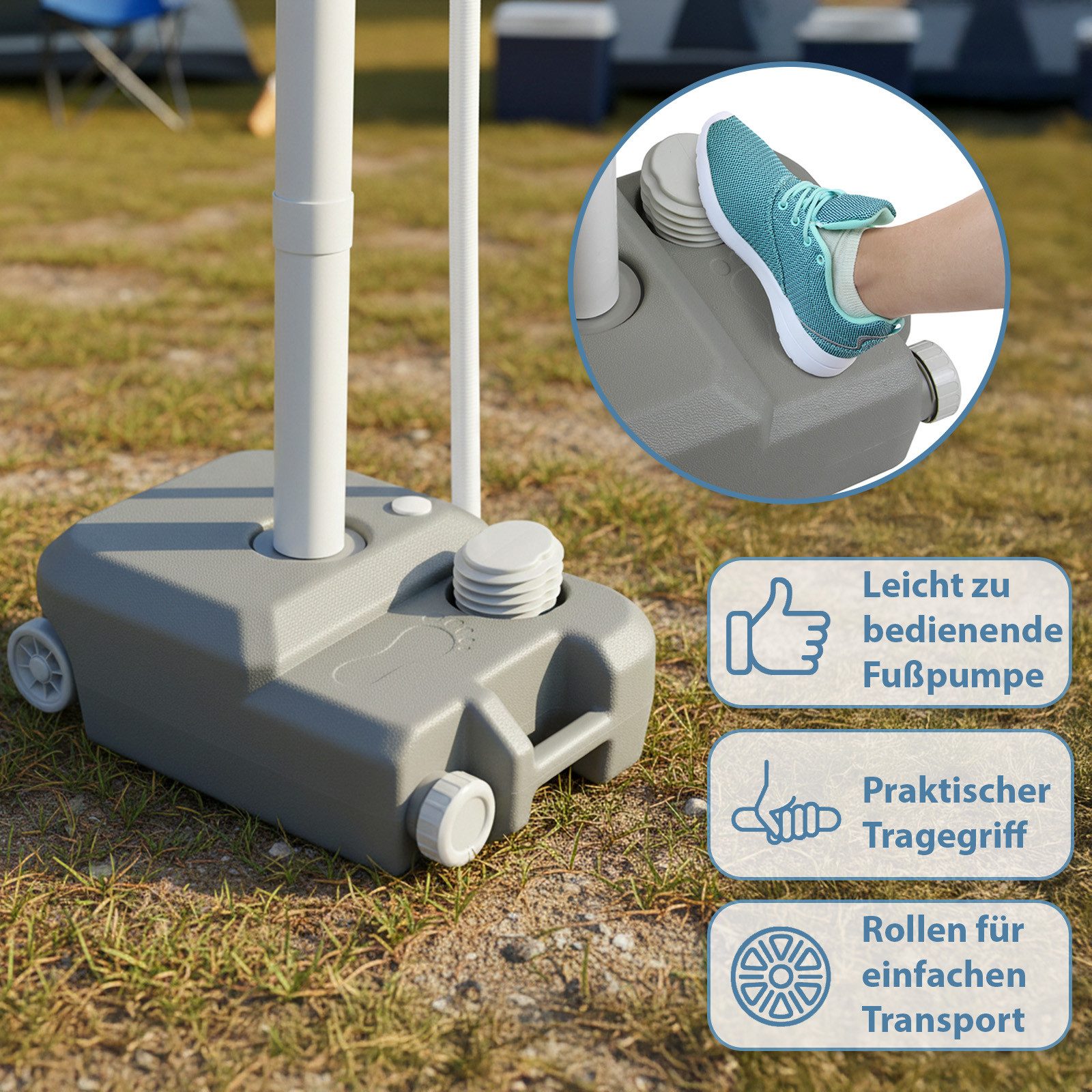 Montafox Waschbecken Mobiles Camping Handwaschbecken mit Fußpumpe und Seifenspender – Bild 4 von 5