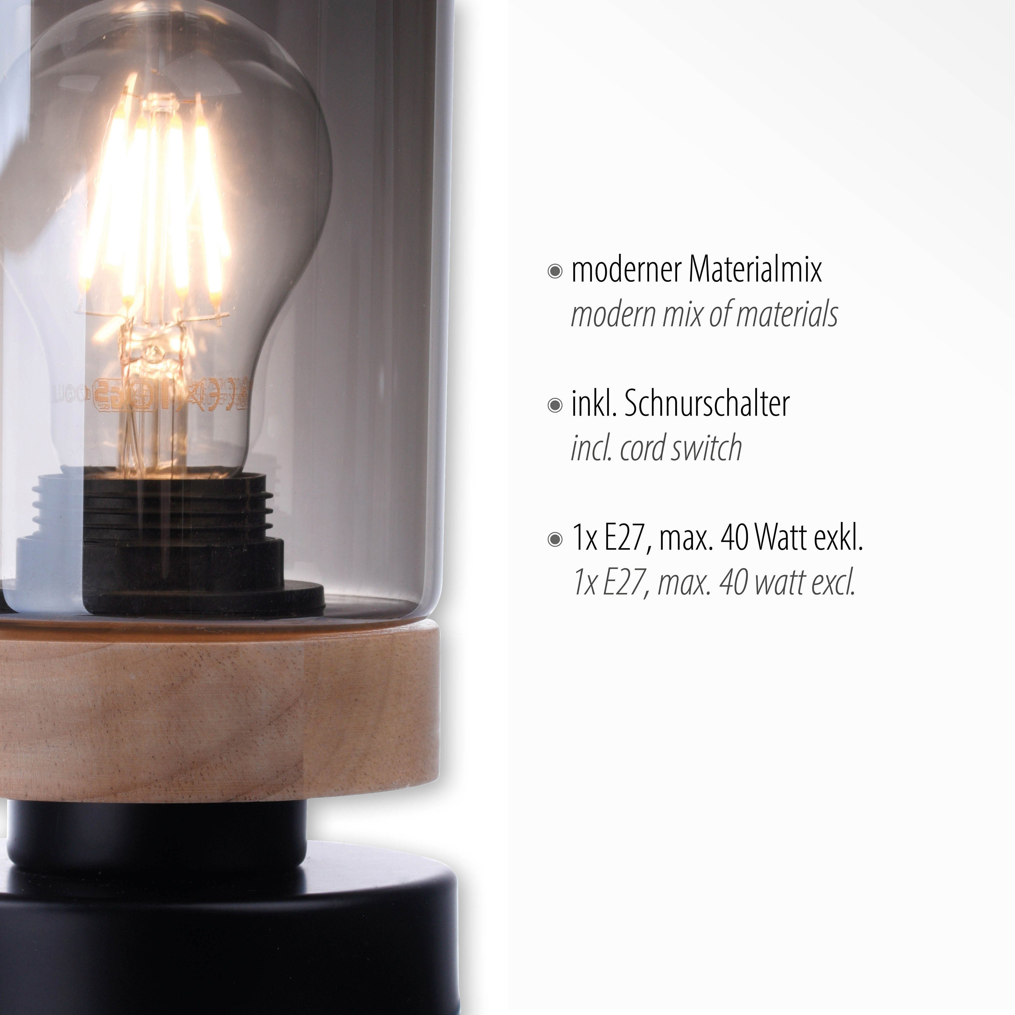 E27 - Rauchglas, geeignet ohne Glas, Leuchtmittel, Tischlampe, Tendon, Tischleuchte affaire Leuchtmittel Home Holz, für