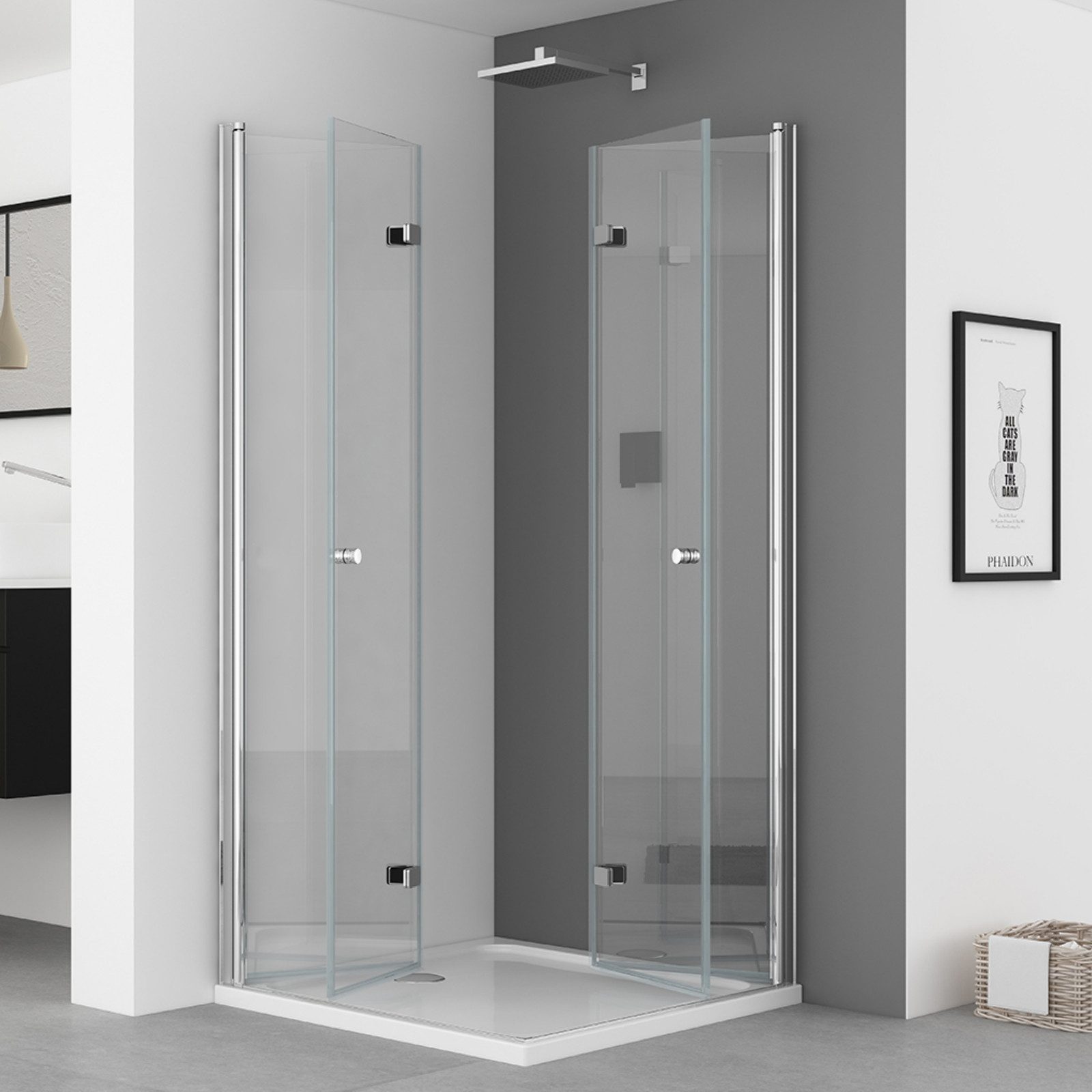 IMPTS Eckdusche Duschkabine Eckeinstieg Drehfalttür eckdusche, BxT: 70x70 cm, Sicherheitsglas, Falttür Faltdusche Falttürkabine, mit hochwertigen Aluminiumprofilen in Chrome, Duschabtrennung Falttür Dusche Glasabtrennung