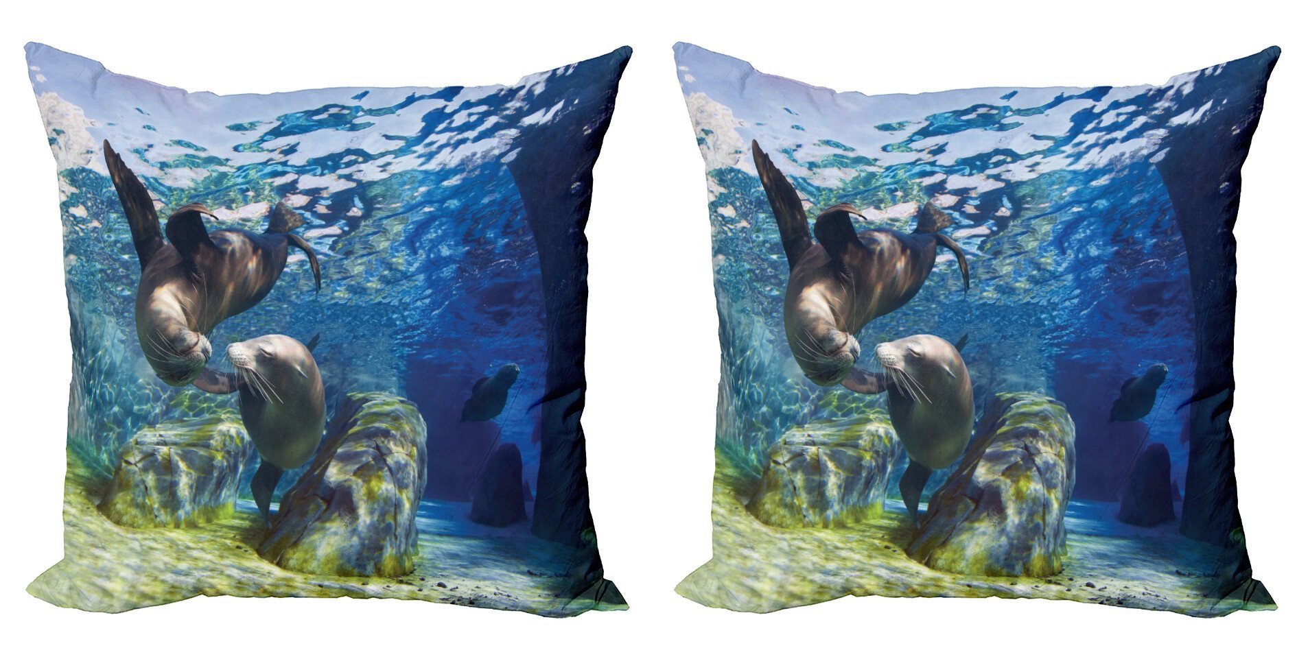 Kissenbezüge Modern Accent Doppelseitiger Digitaldruck, Abakuhaus (2 Stück), Unterwasser- Spielerische Seelöwen