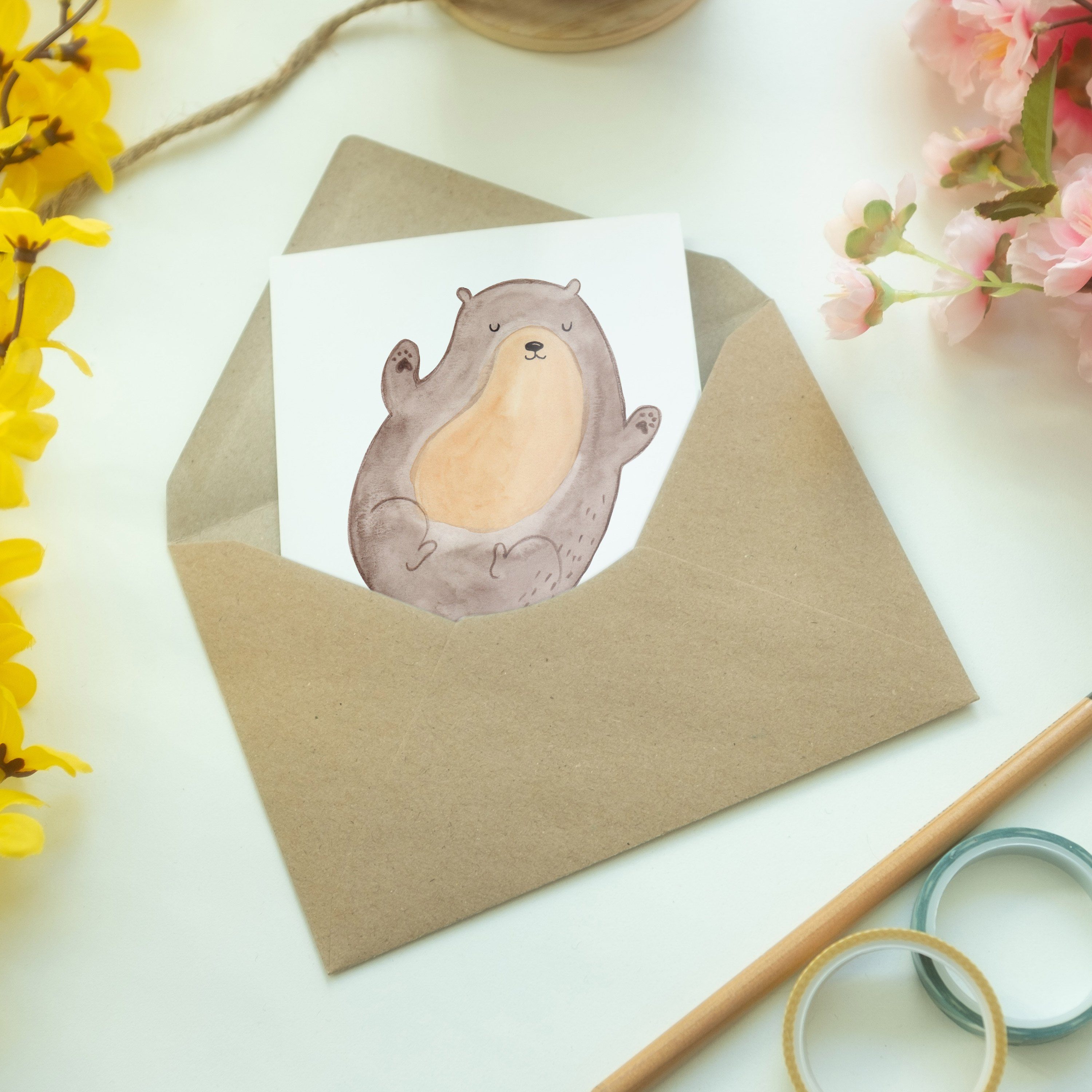 Mr. & Mrs. Panda Grußkarte Karte, - Geschenk, Weiß Otter - Seeotter, Geburtstagskarte Umarmen