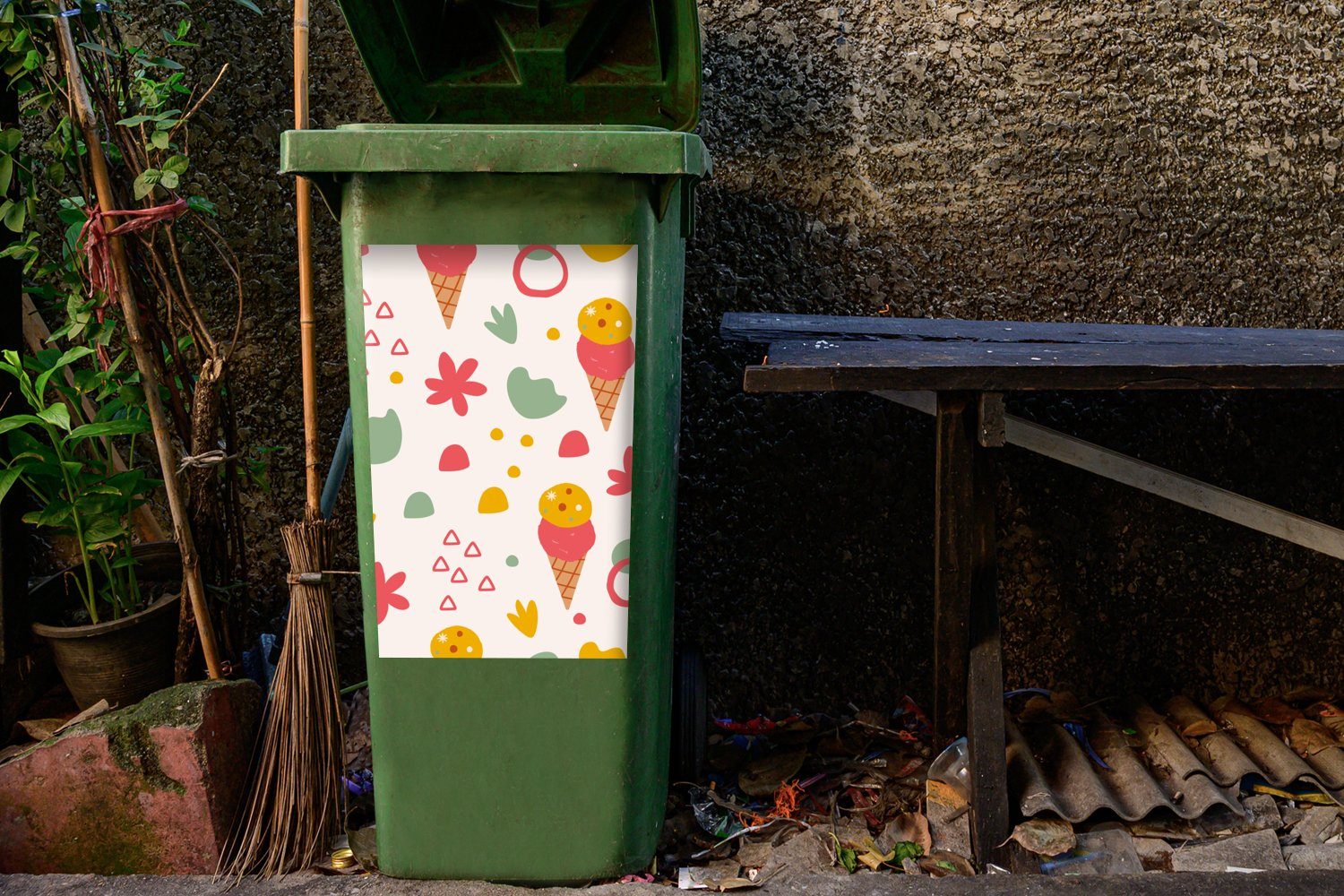 (1 MuchoWow Abfalbehälter Container, - Sommer Wandsticker - Mülleimer-aufkleber, Mülltonne, Sticker, St), Design Eiscreme