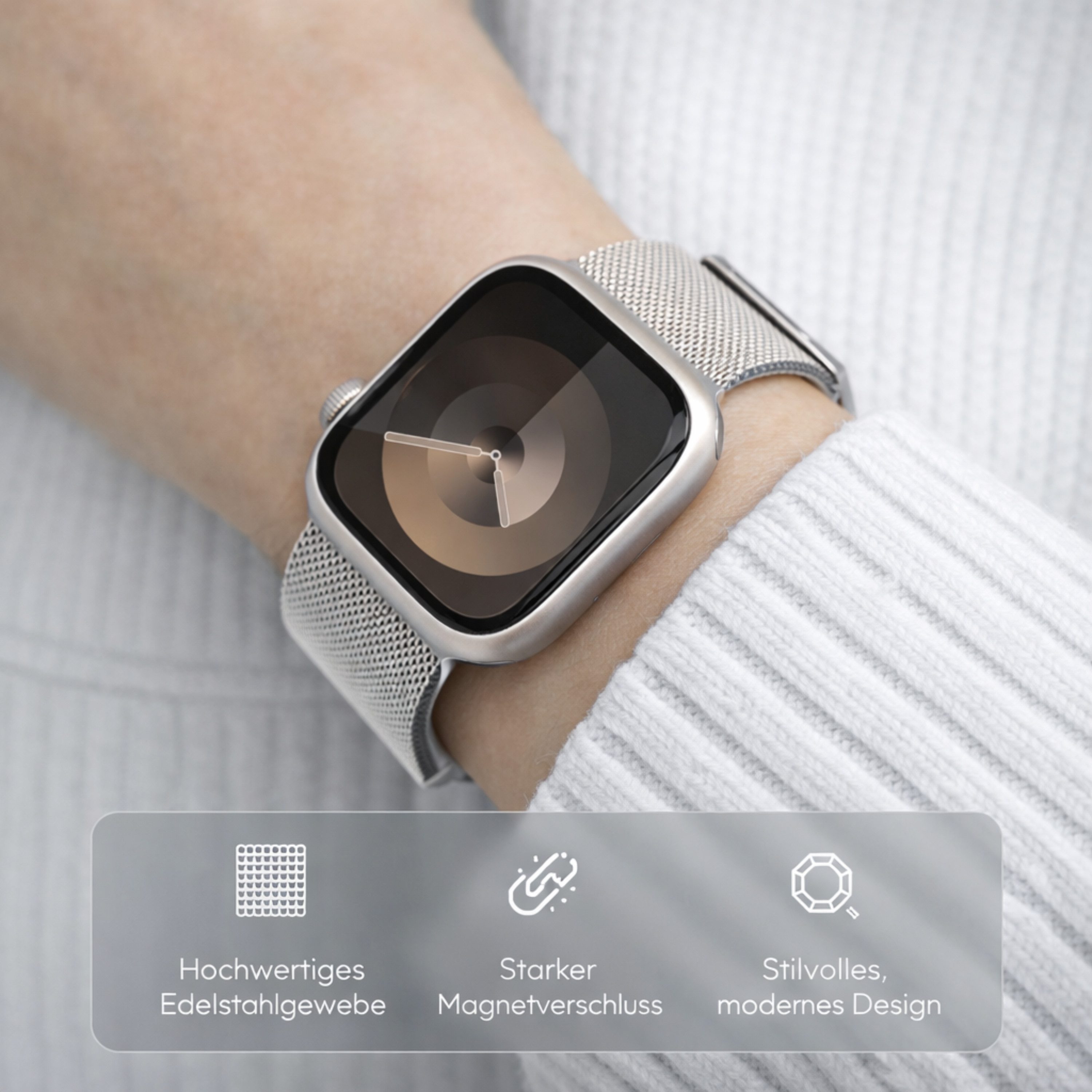 S&T Design Smartwatch-Armband Armband Edelstahl für Apple Watch Doppel Magnetischer Mesh Milanaise, Kompatibel mit Apple Watch 38 / 40 / 41/ 42 / 44 / 45 / 46 / 49 Metall